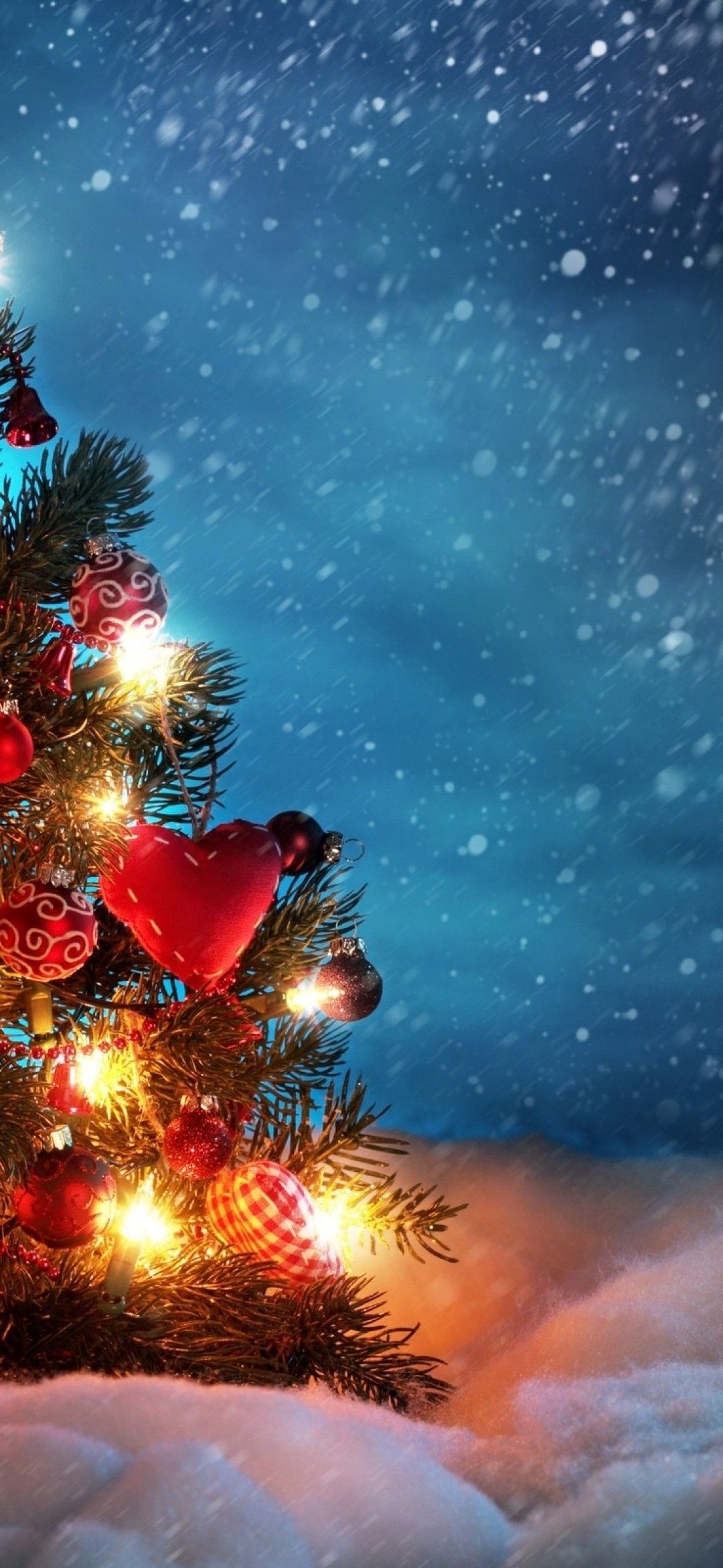 Download 1080x2340 Christmas Tree, Lights, Snow, Winter Wallpaper for Xiaomi Mi 9 & Mi Mix 3 & Black Shark Vivo V15 Pro, OnePlus 6T, Huawei Y9 2019