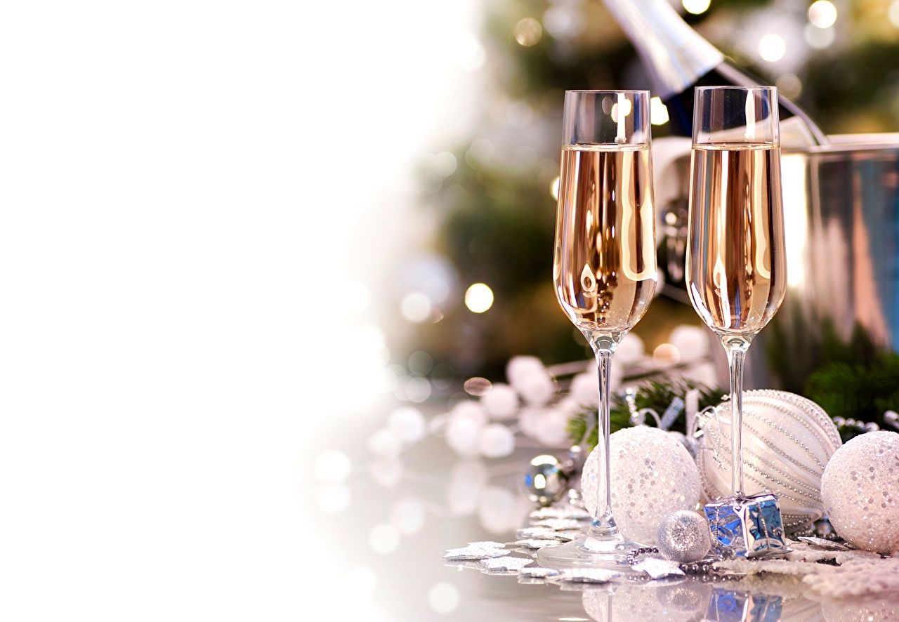 Desktop Wallpaper New year Champagne Balls Stemware Holidays