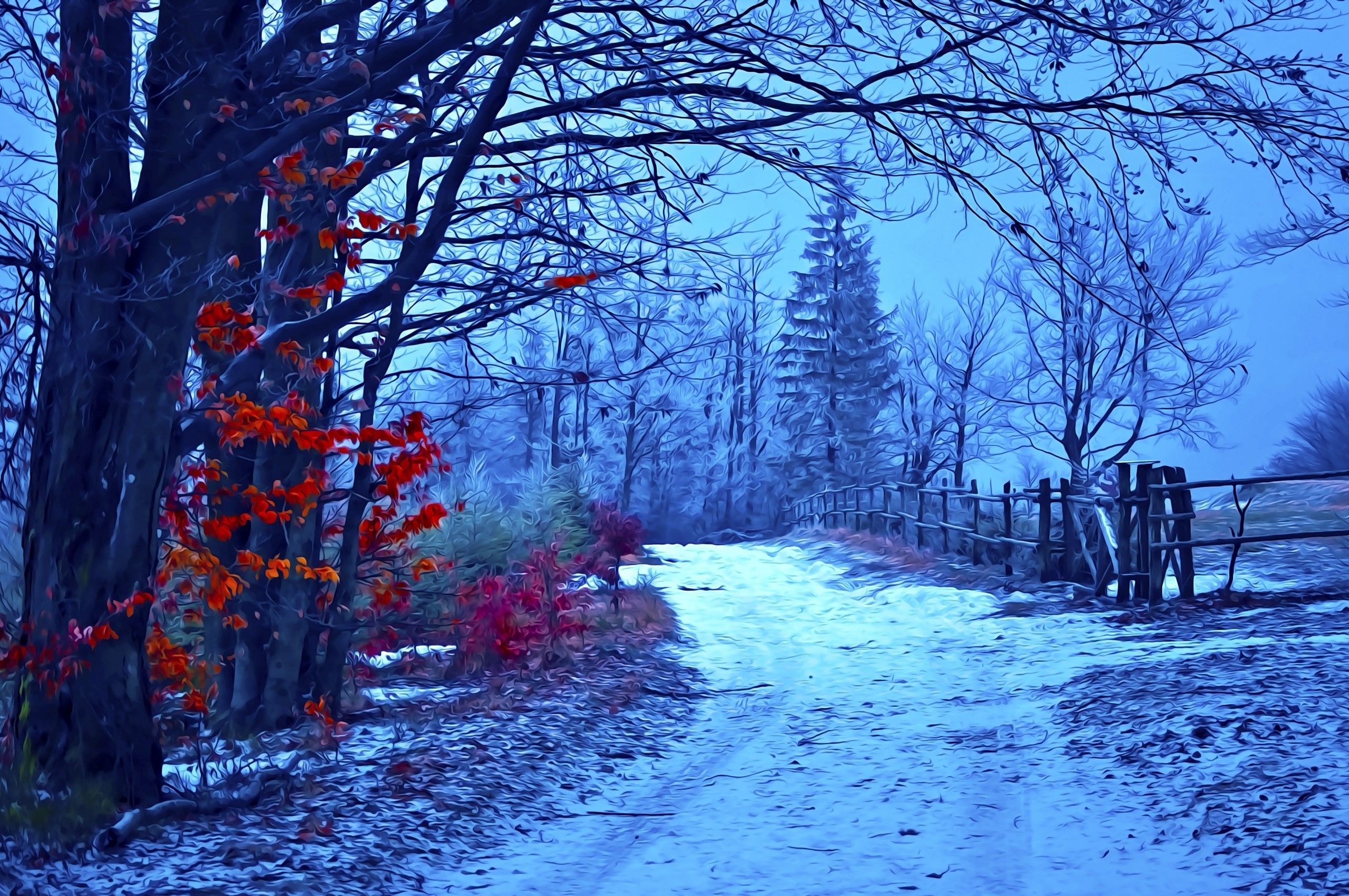 Download 2560x1700 Snow, Scenic, Mood, Trees, Artwork, Winter Wallpaper for Chromebook Pixel