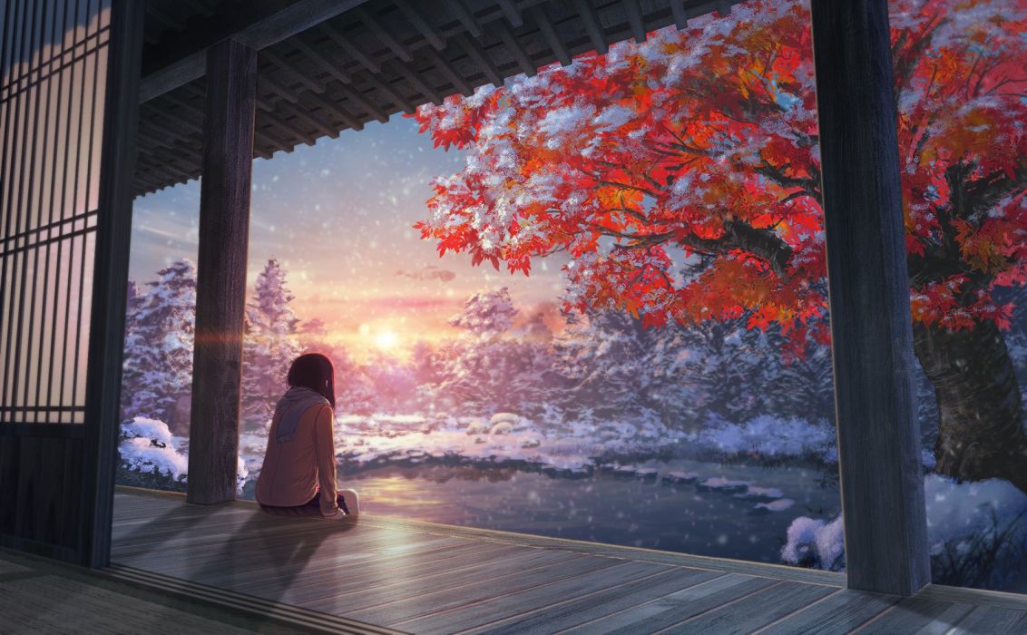 Building natsu3390 original scarf scenic snow tree winter wallpaperx989