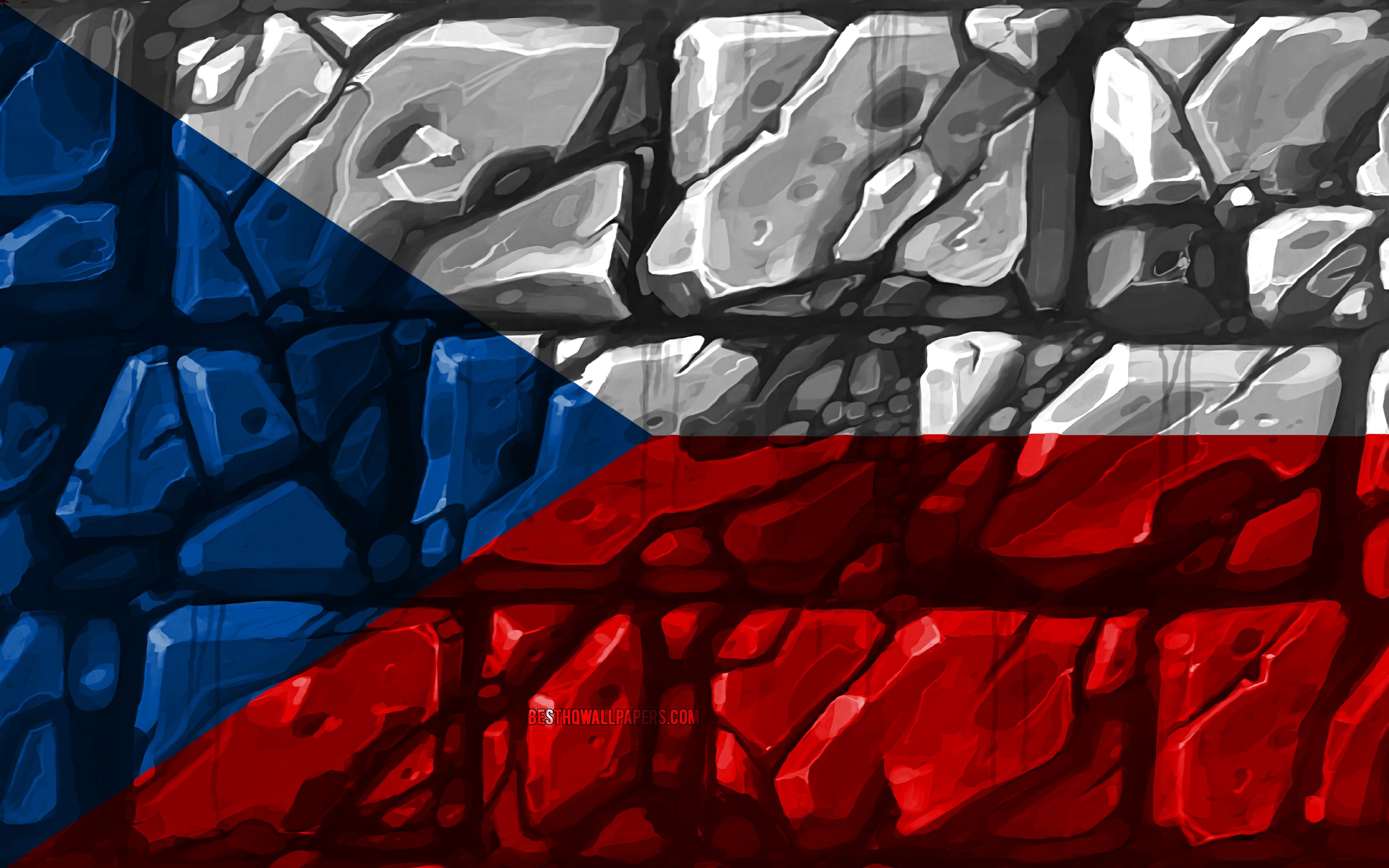 Download wallpaper Czech flag, brickwall, 4k, European countries, national symbols, Flag of Czech Republic, creative, Czech Republic, Europe, Czech Republic 3D flag for desktop with resolution 3840x2400. High Quality HD picture wallpaper
