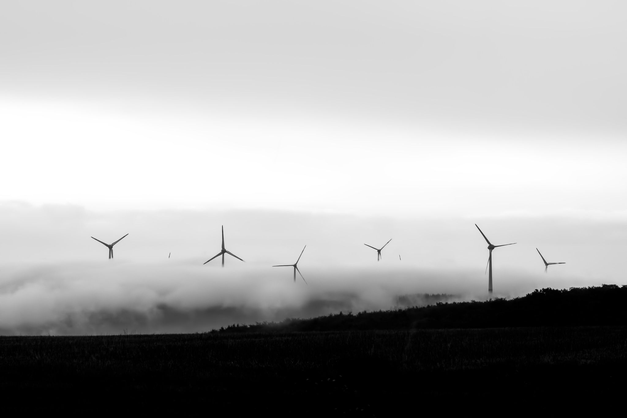 Black Amp White Fog Wind Turbine Wallpaper:2048x1365