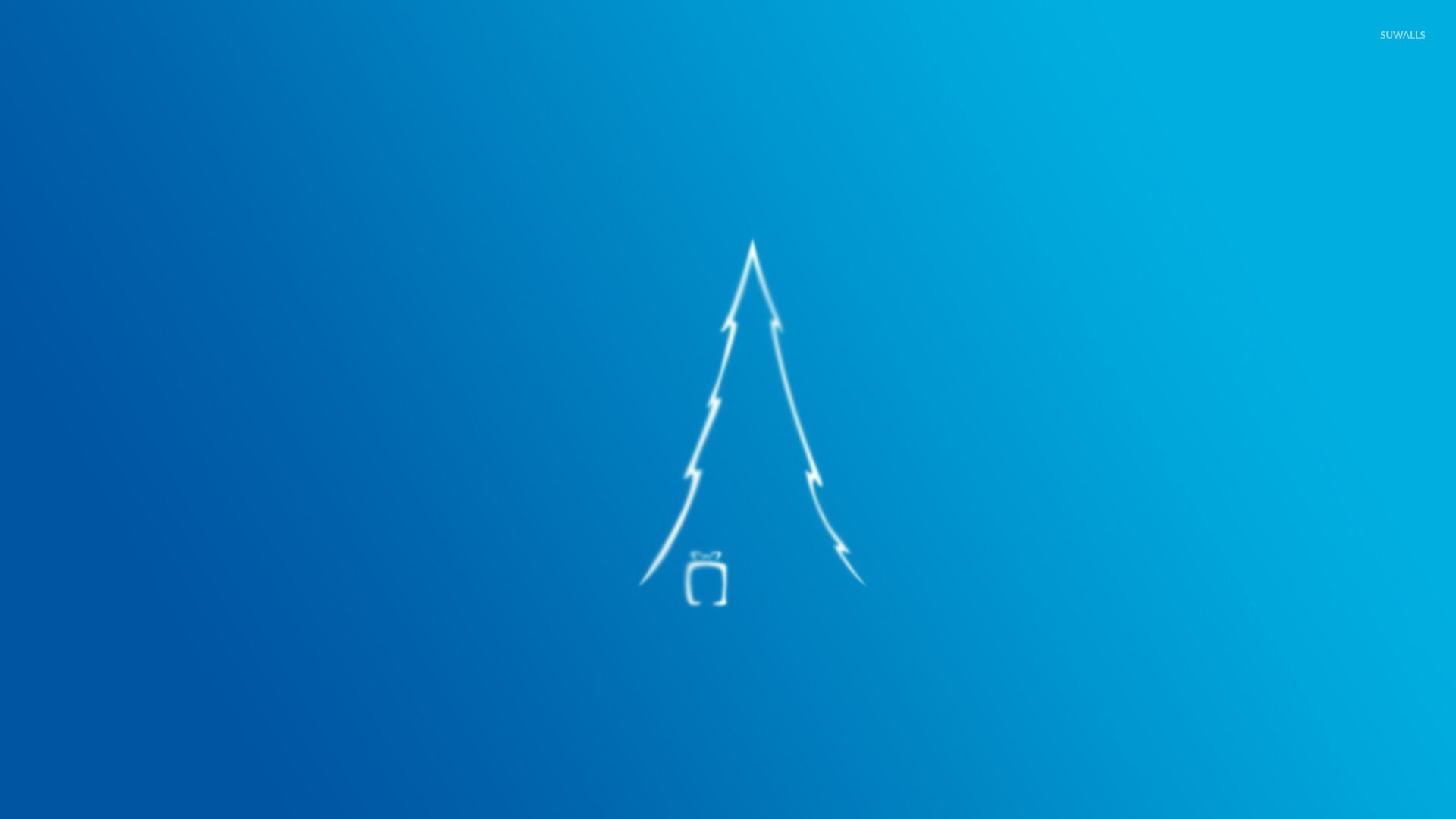 Minimalistic white Christmas tree with a gift under it wallpaper wallpaper