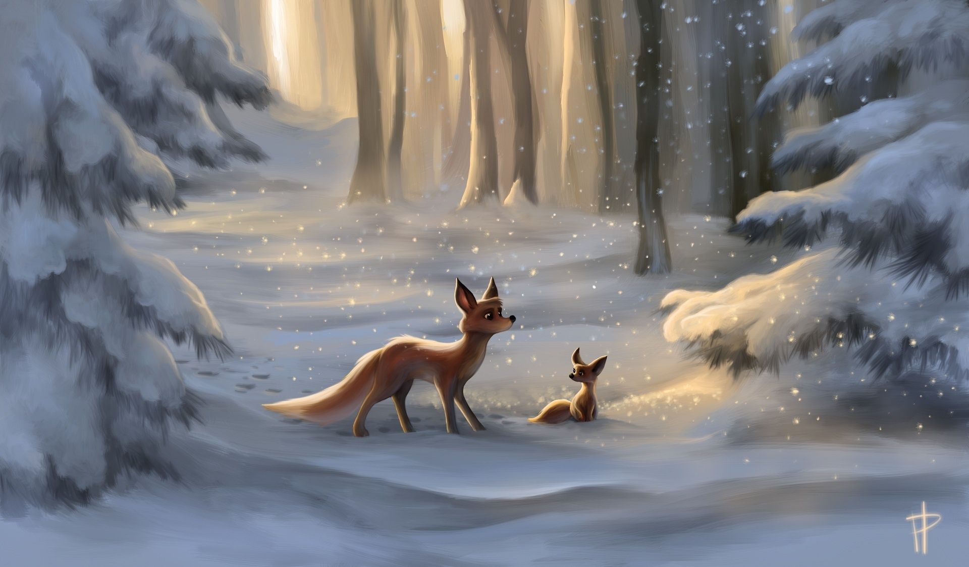 Fantasy Fox Fantasy Animals Artistic Winter Forest Snow Tree HD Wallpaper
