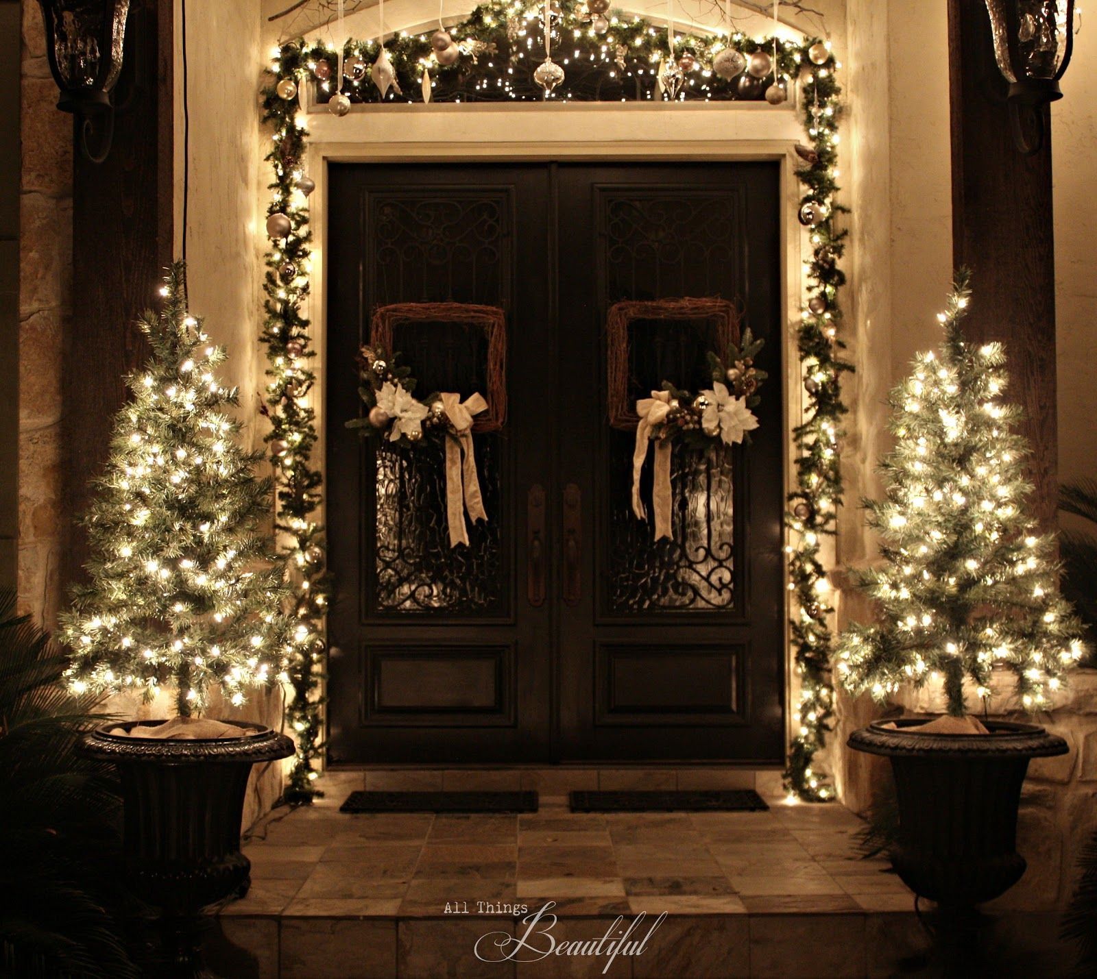 All Things Beautiful: Christmas Porch {Garland}. Front door christmas decorations, Christmas door decorations, Outdoor christmas decorations