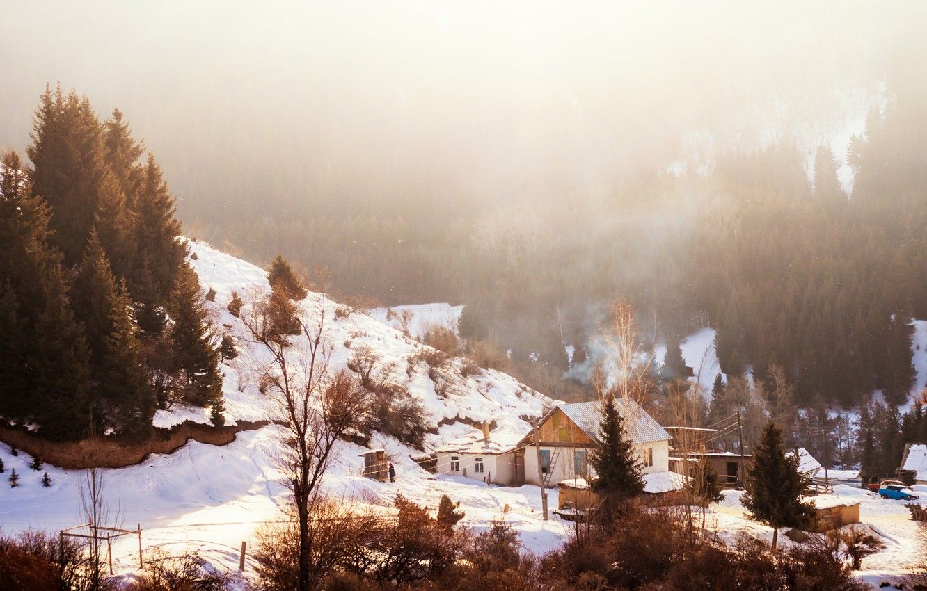 Wallpaper winter, snow, mountains, calm, silence, village, gorge, winter's tale image for desktop, section пейзажи