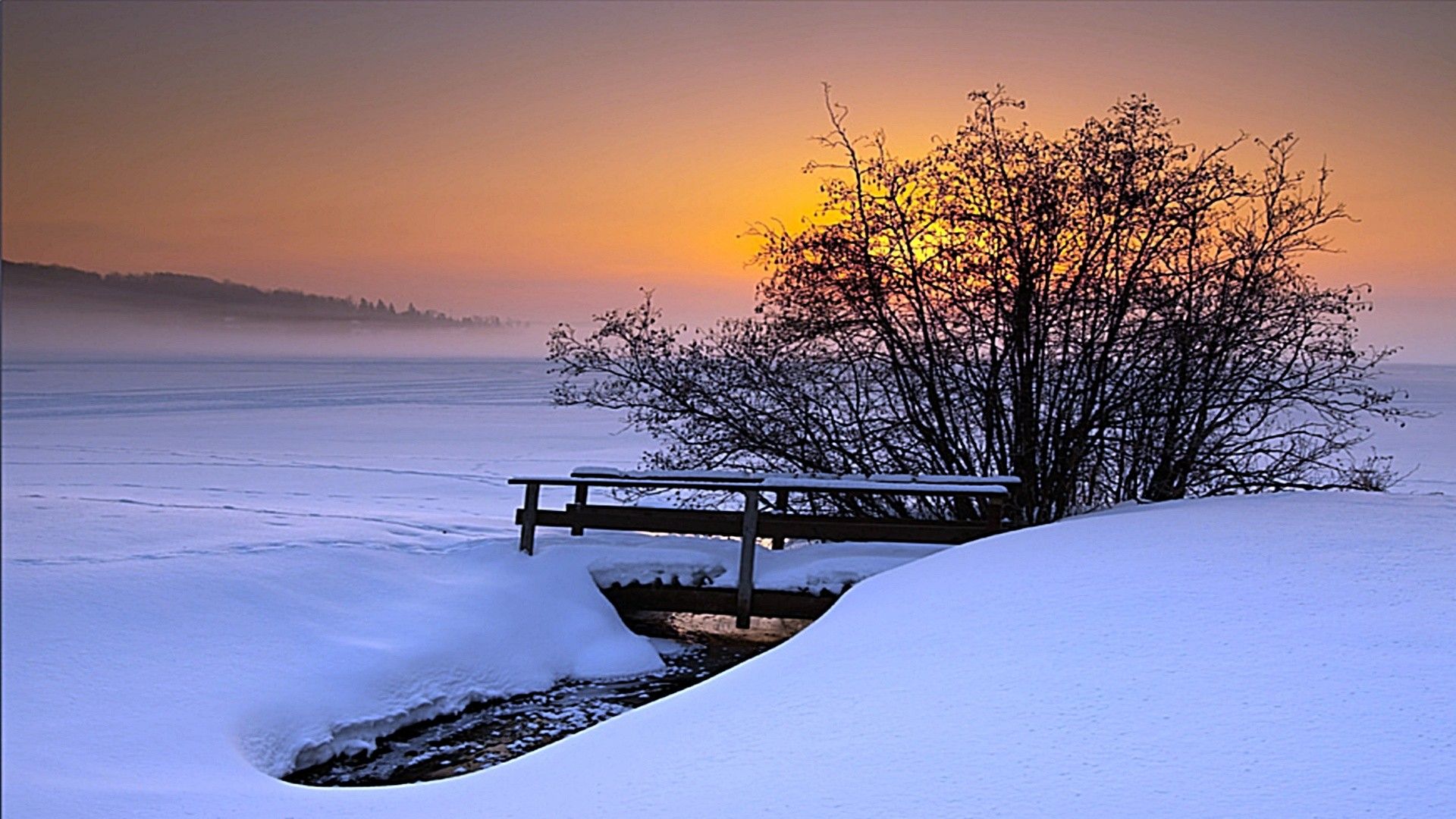Cool Snowy winter Sunset Beauty [1920x1080]