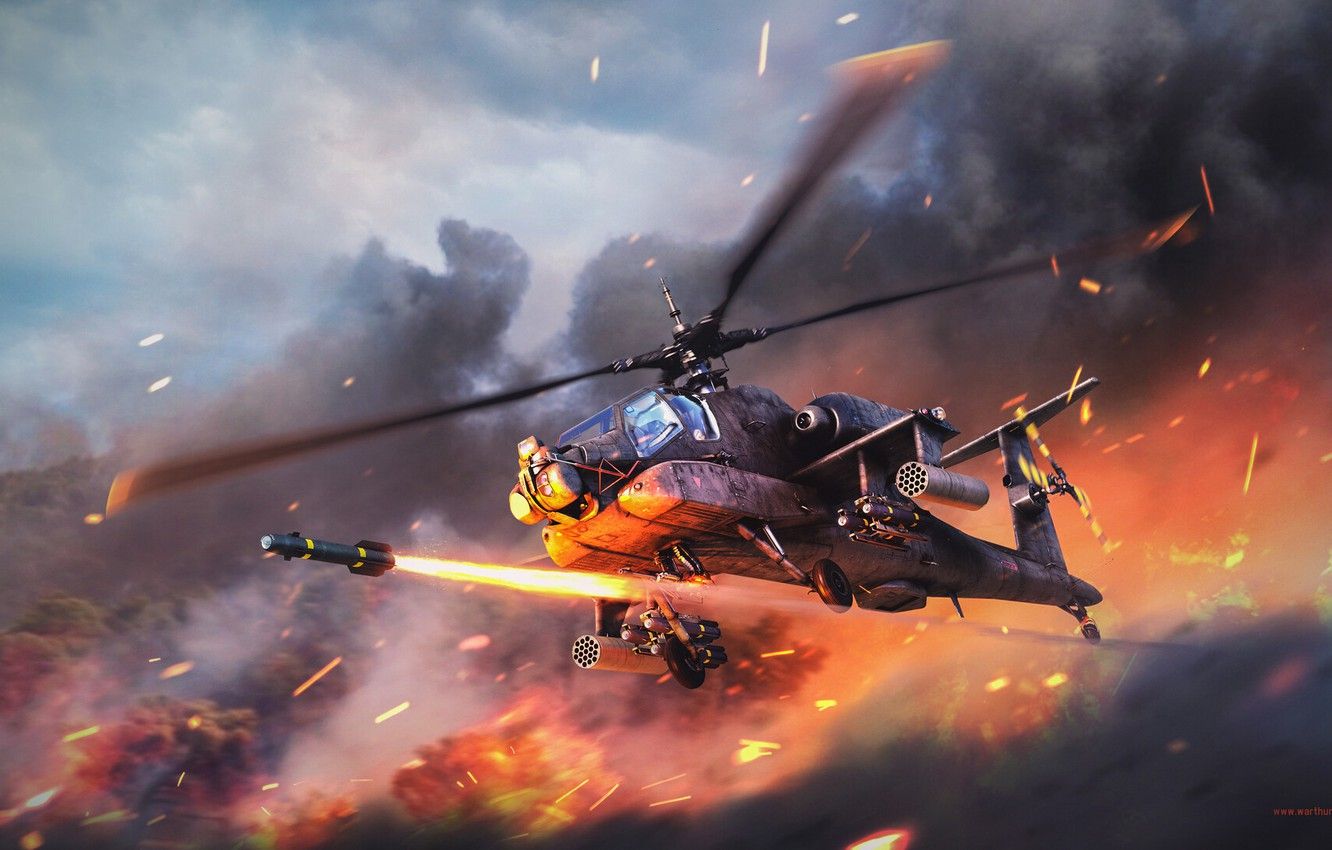 Wallpaper fire, fire, war, helicopter, War Thunder, Attack Helicopter image for desktop, section игры