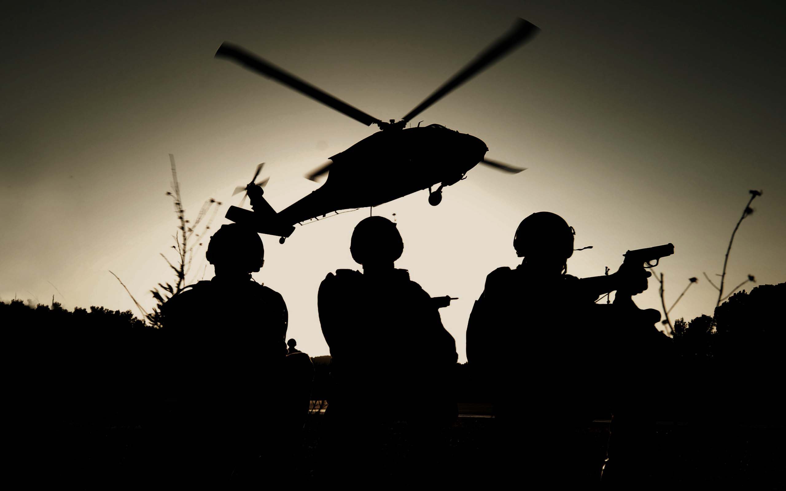 Three SWAT on the background of the helicopter wallpaper and image, picture, photo