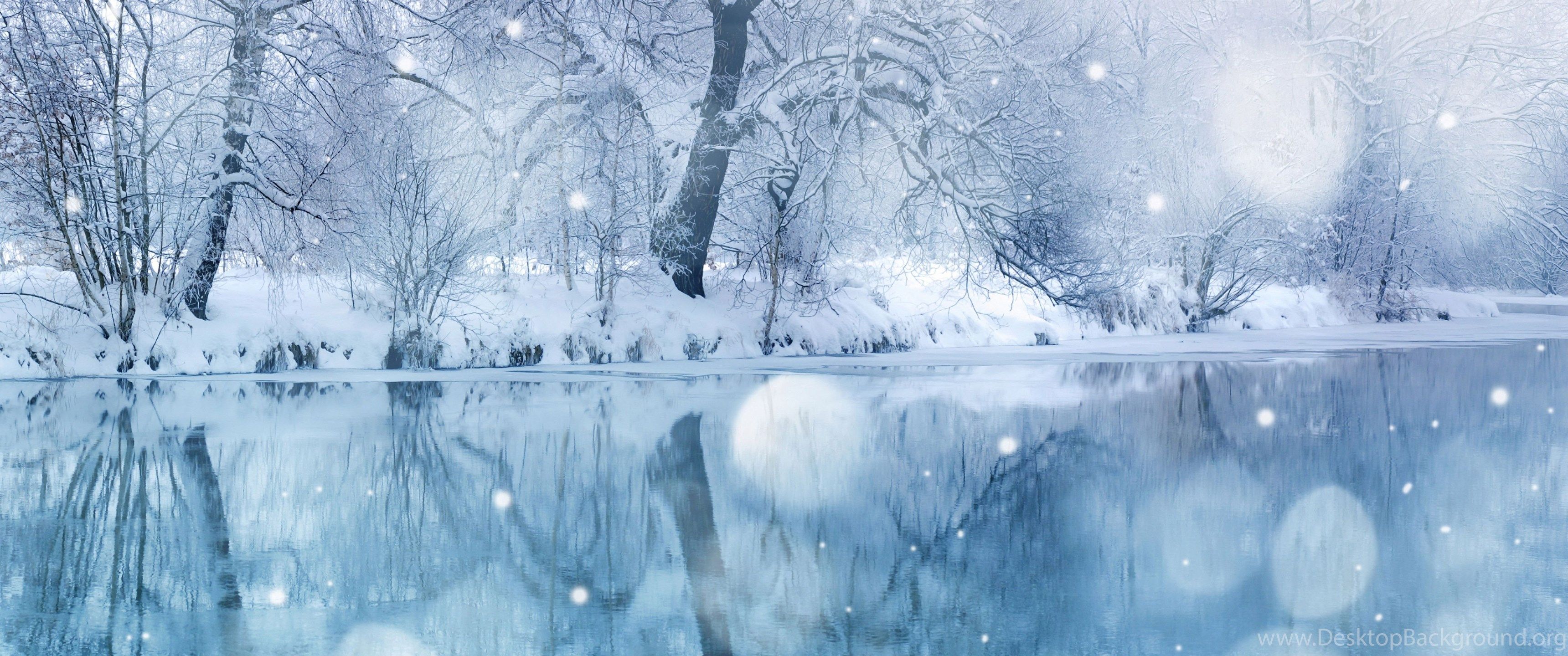Falling Snow Wallpaper Silent Lake Widescreen Picture Winter Desktop Background
