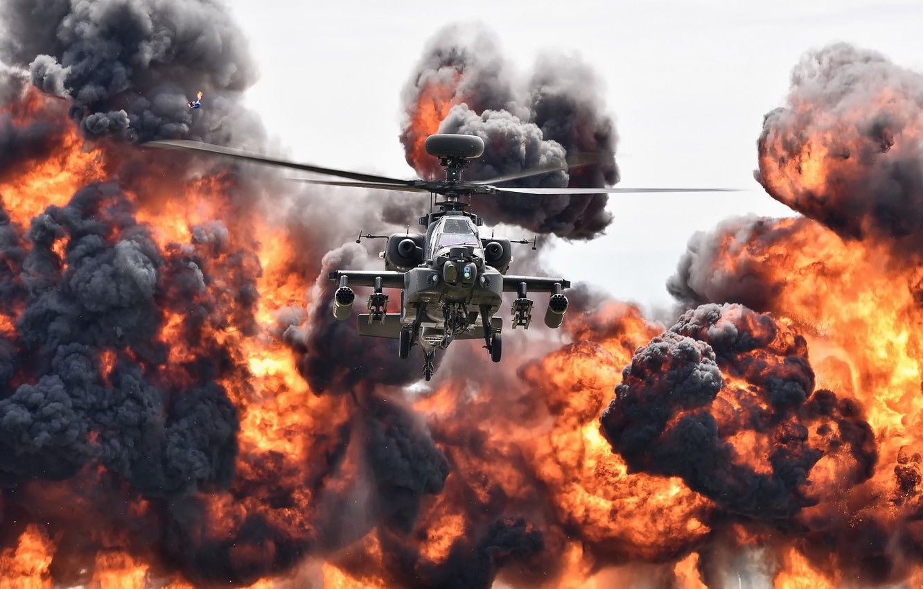 Wallpaper the explosion, fire, helicopter, Apache image for desktop, section авиация