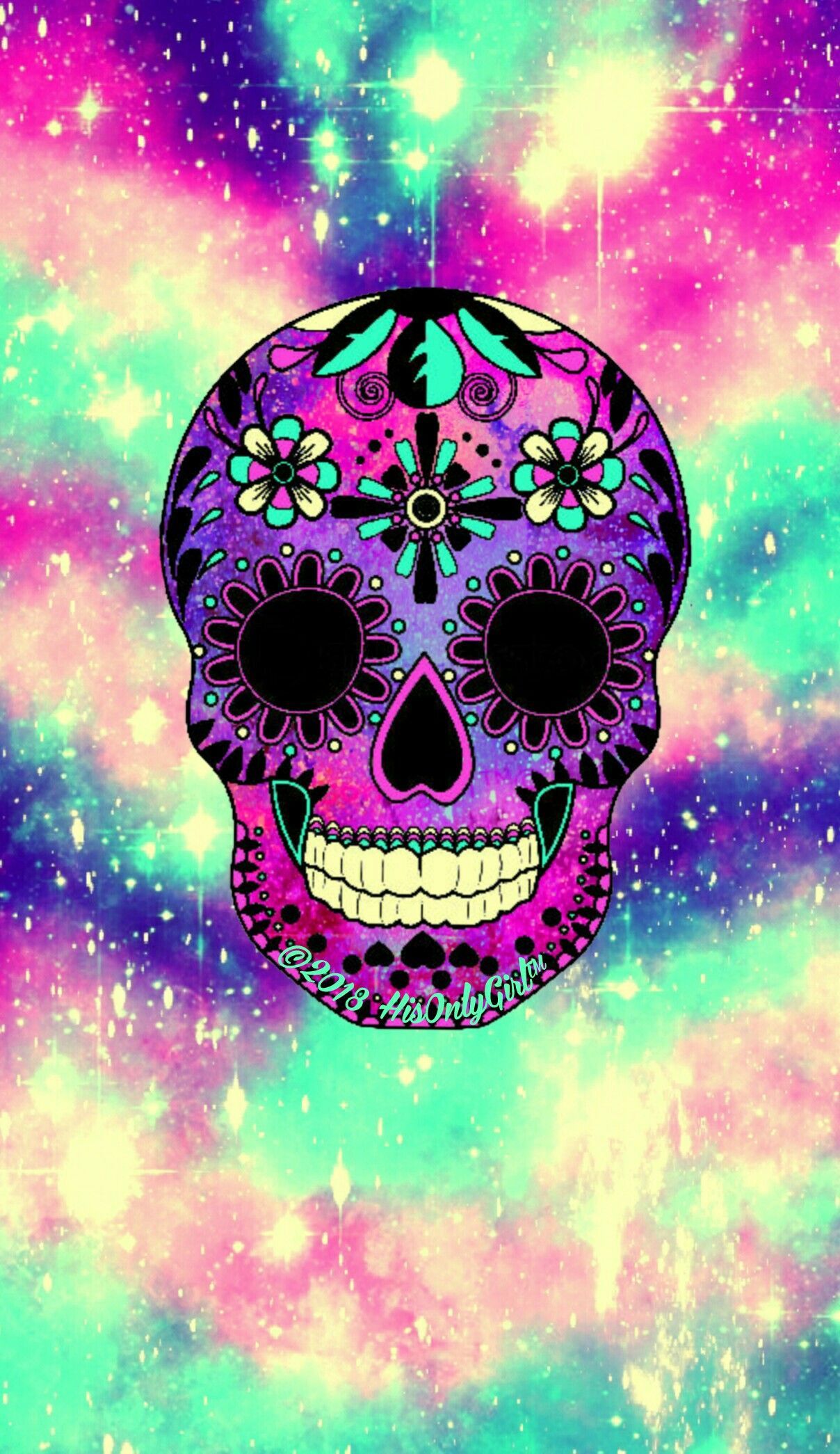 Skull candy iPhone & Android galaxy wallpaper I created. By:HisOnlyGirl™. Skull wallpaper, Galaxy wallpaper, Skull art