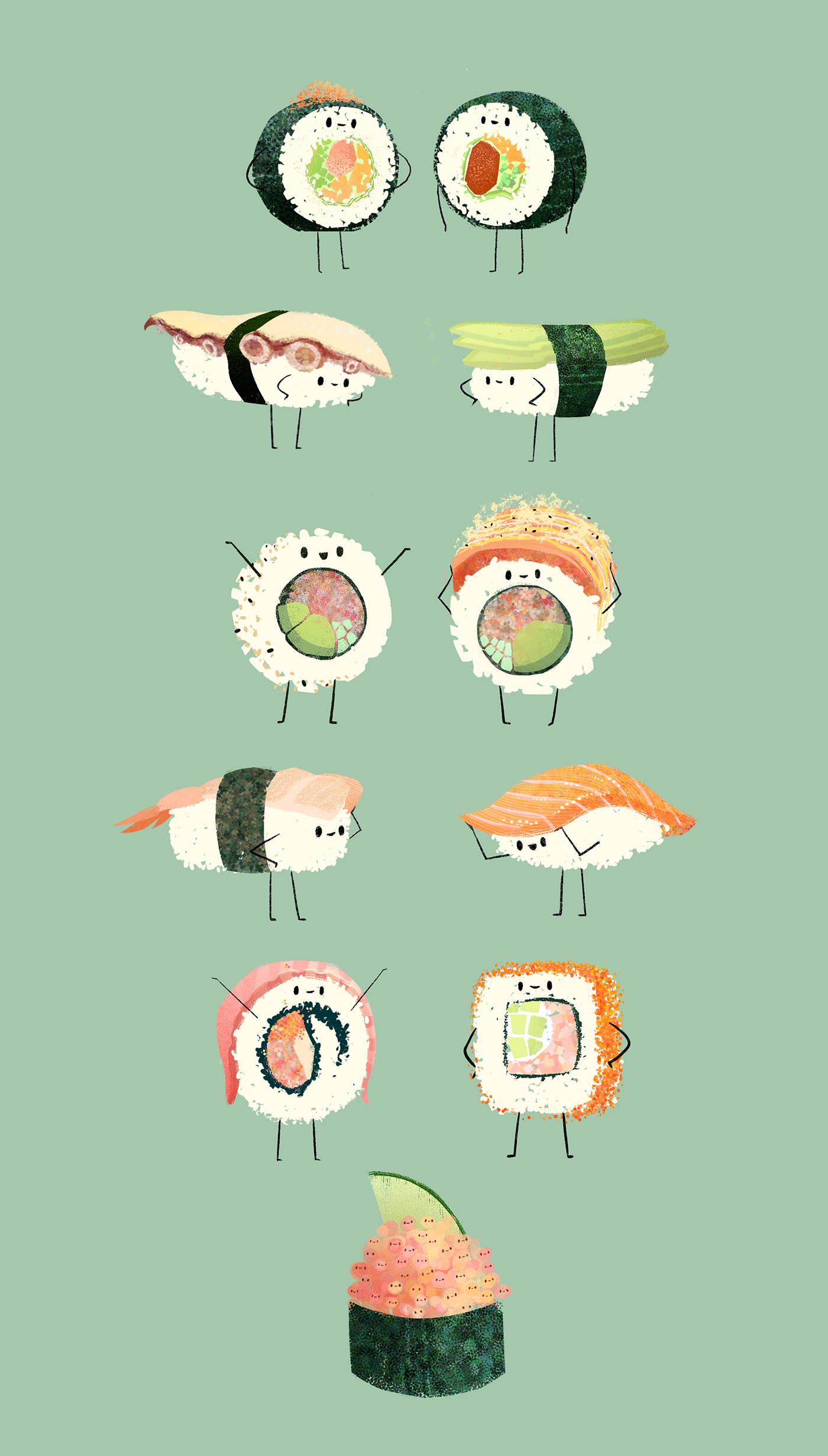 SUSHI FRIENDS Drawing & Brush Set. Drawings of friends, Sushi drawing, Cute food wallpaper