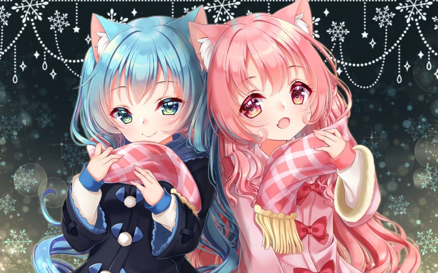 Anime Girls, Loli, Pink And Blue Hair, Animal Ears.