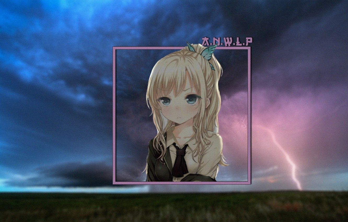 Wallpaper girl, lightning, anime, beautiful sky, madskillz image for desktop, section прочее
