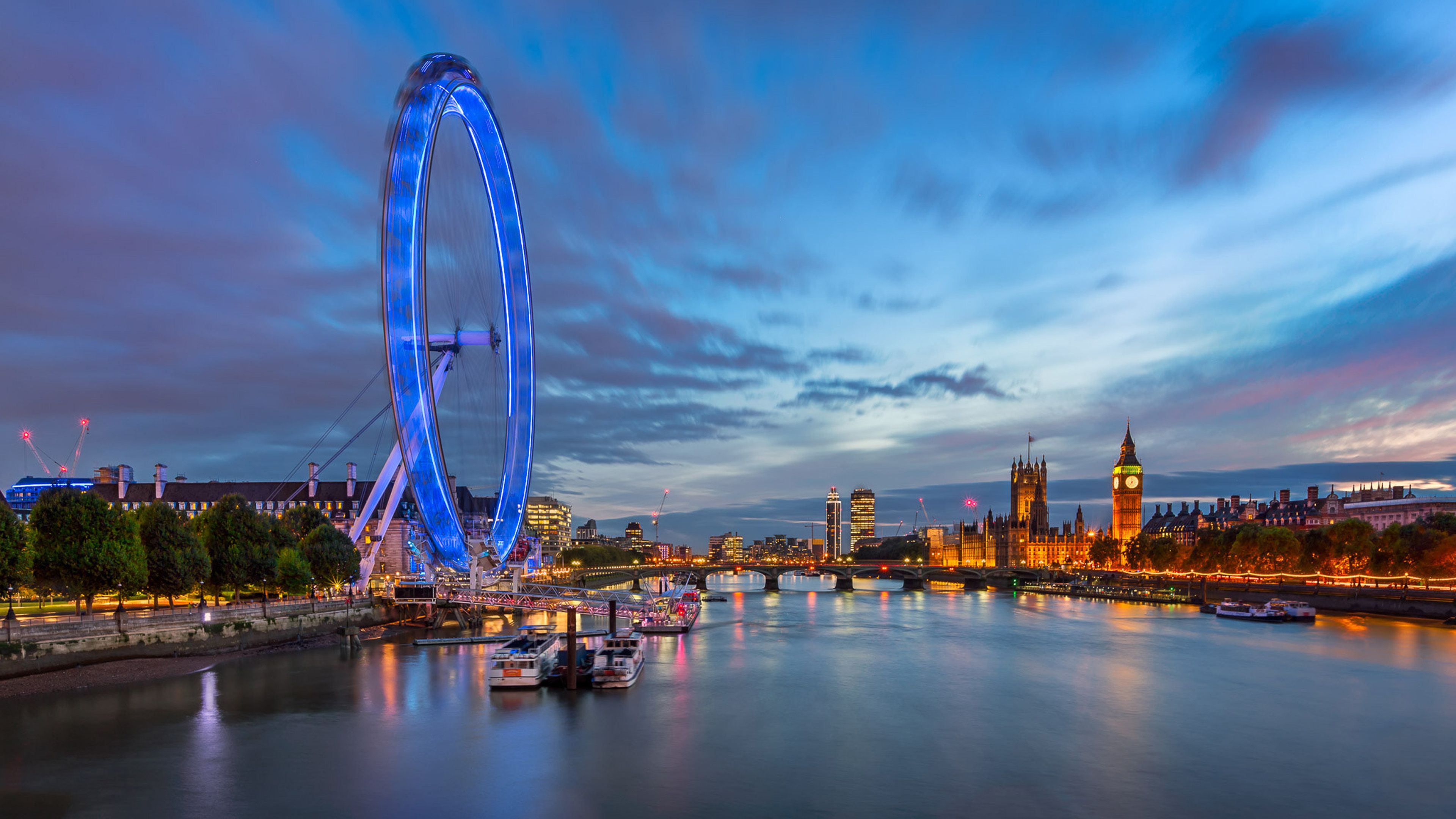 London Skyline In The Eveni And River Thames Westminster Palace Ultra HD Wallpaper For Desktop Mobile Phones Laptops And Tablet 3840x2160, Wallpaper13.com