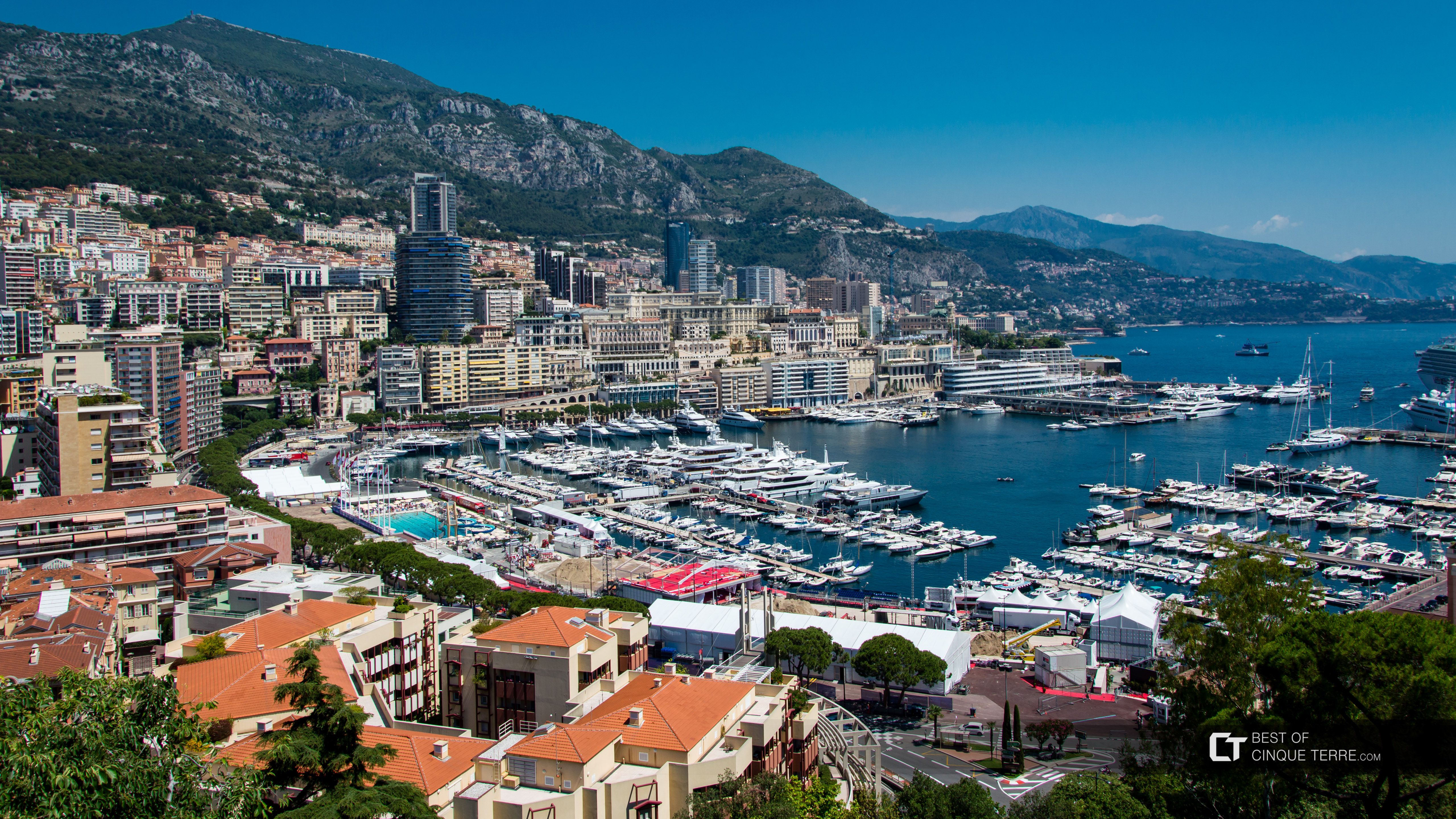 Monaco. View of Monte Carlo harbor from the Prince's Palace square