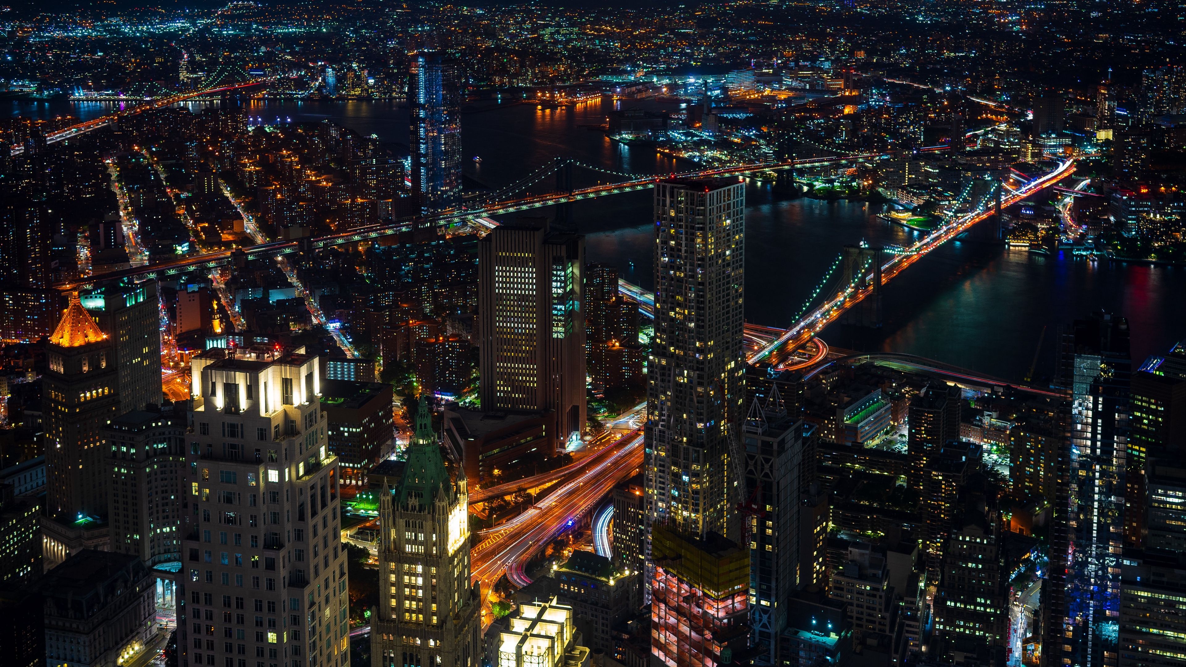 Wallpaper 4k night city lights, city, skyscrapers, top view, new york, usa 4k City, night city lights, Skyscrapers