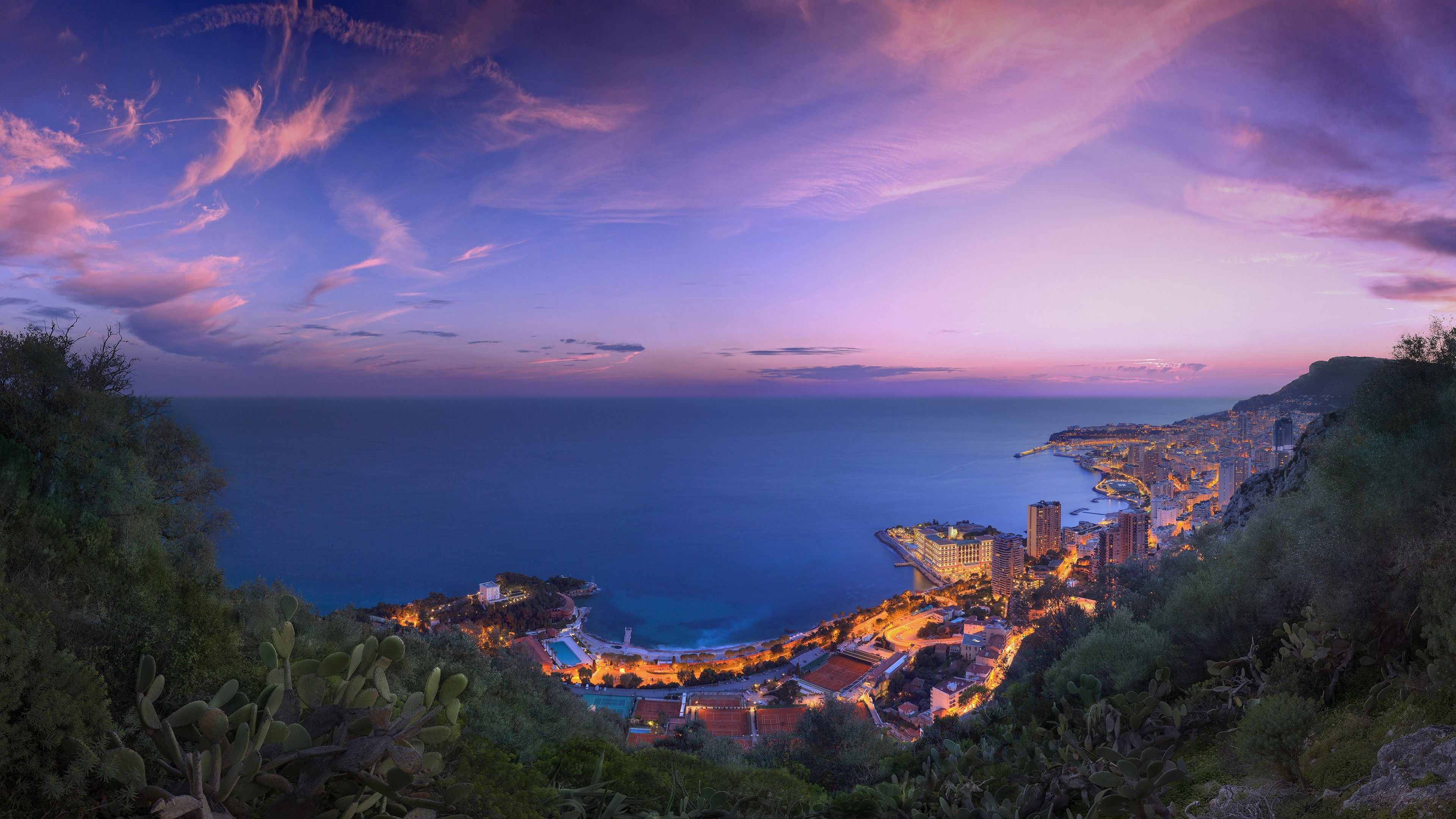 Monaco Purple Clouds Sunset Wallpaper