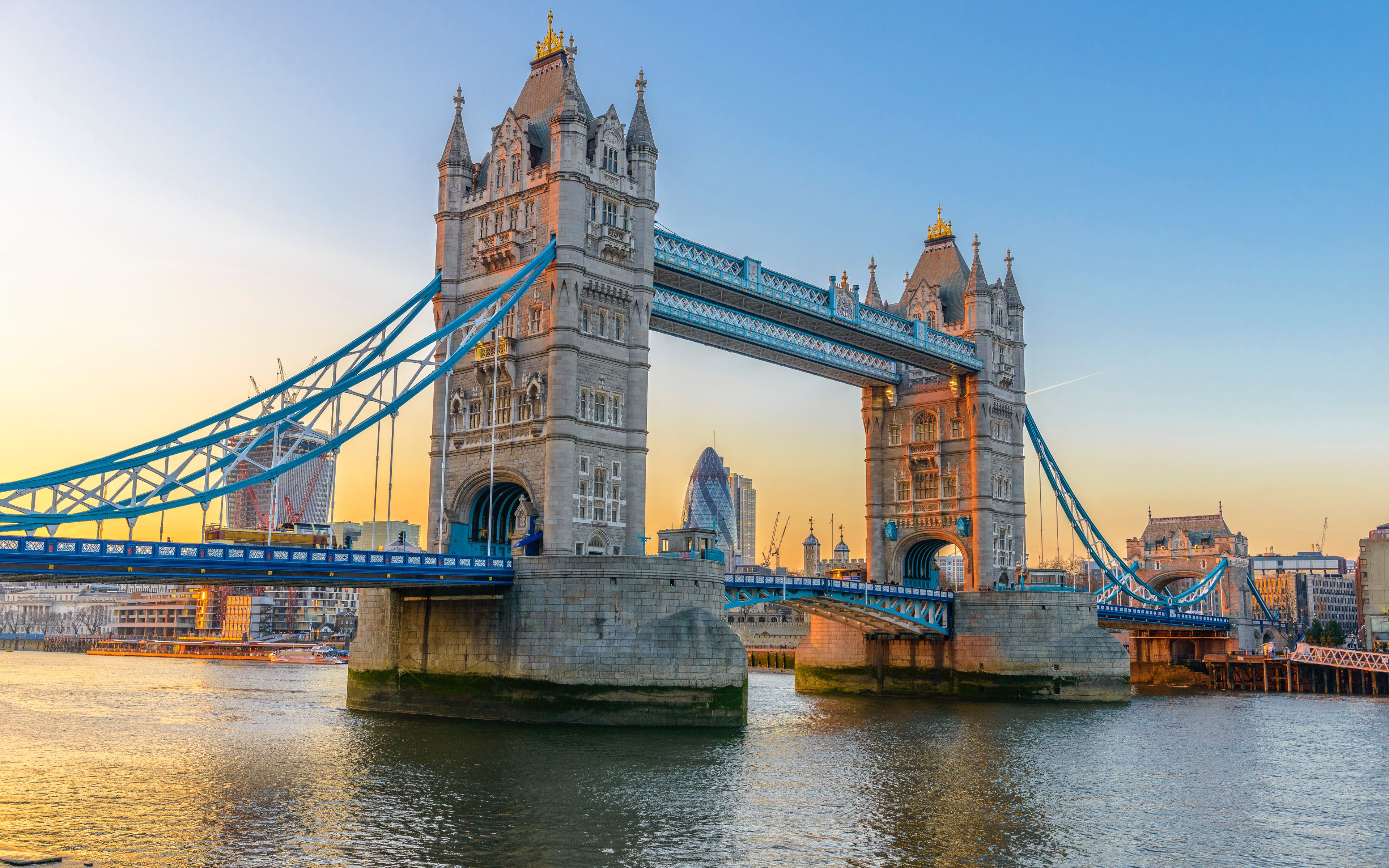 Download wallpaper Tower Bridge, 4k, sunset, River Thames, London, England, UK for desktop with resolution 3840x2400. High Quality HD picture wallpaper