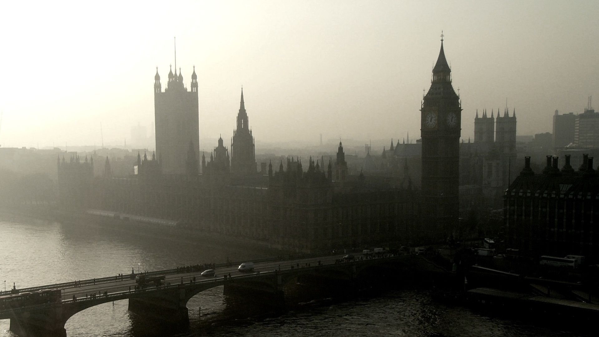 Download Wallpaper 1920x1080 panorama, city, london, westminster palace, bridge, river, thames, tower, big ben Full HD 1080p HD Background