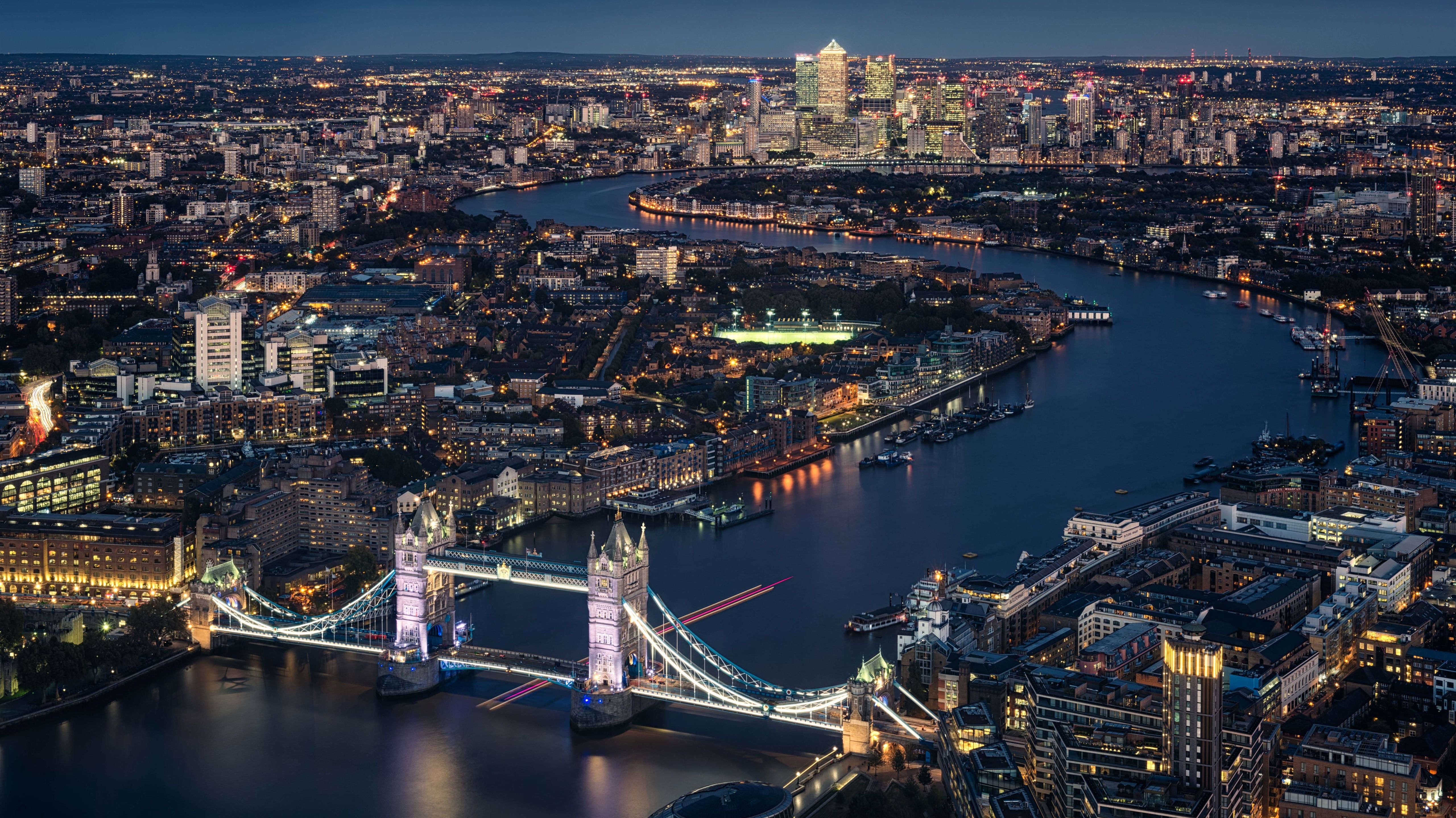 Wallpaper London, England, Thames River, Tower Bridge, city night, lights 5120x2880 UHD 5K Picture, Image