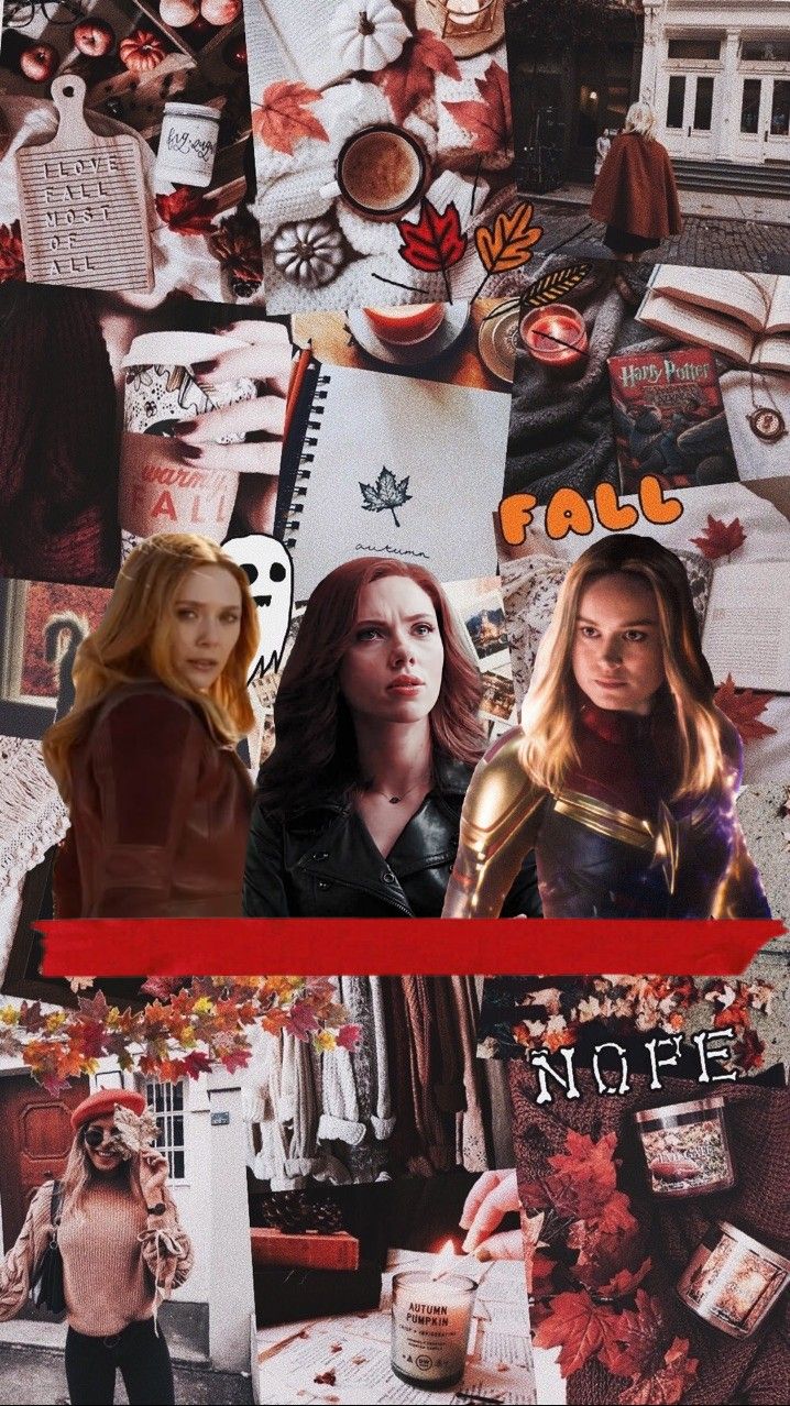 Scarlet Witch, Black Widow & Captain Marvel lockscreen autumn aesthetic