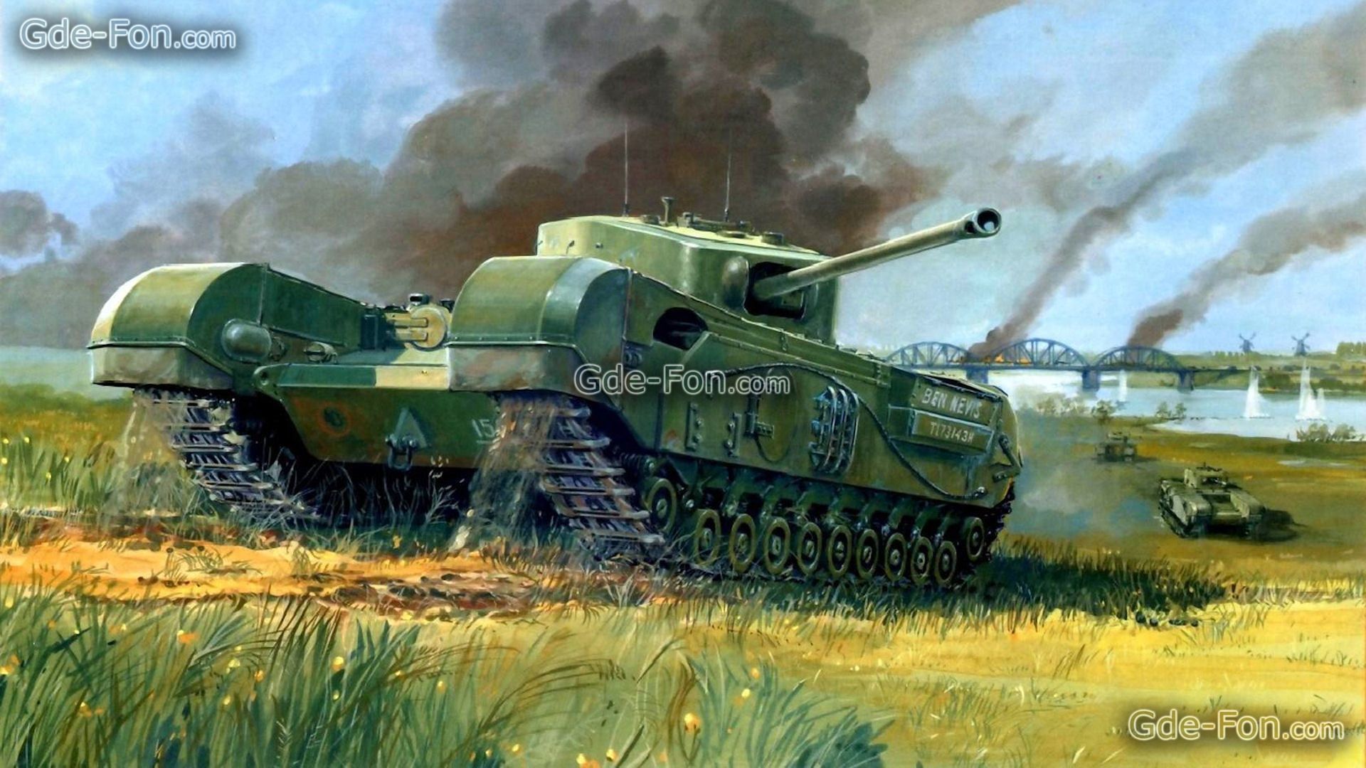 Download wallpaper Churchill, tank, Infantry Tank, bridge free desktop wallpaper in the resolution 1920x1080