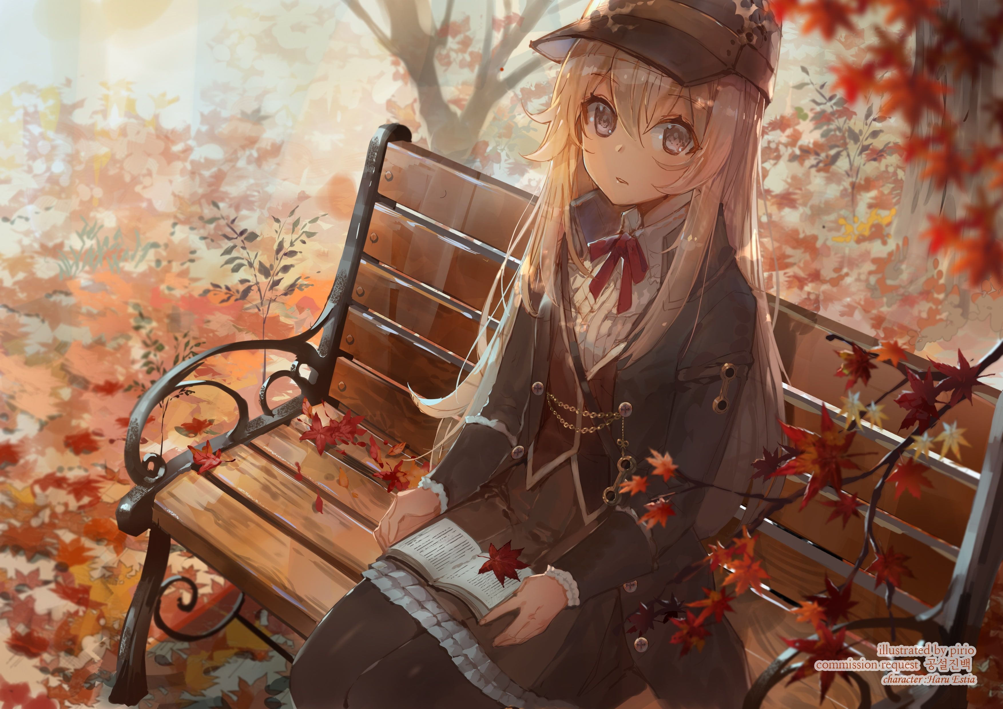 haru estia soul worker anime rpg games #sitting #bench #autumn #Anime K # wallpaper #hdwallpaper #desktop. Fall anime, Anime scenery wallpaper, Anime scenery