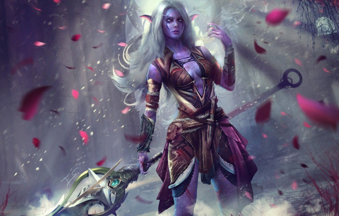 Wallpaper girl, spear, warcraft, hunter, wow, art, world of warcraft, night elf, Lexith image for desktop, section арт