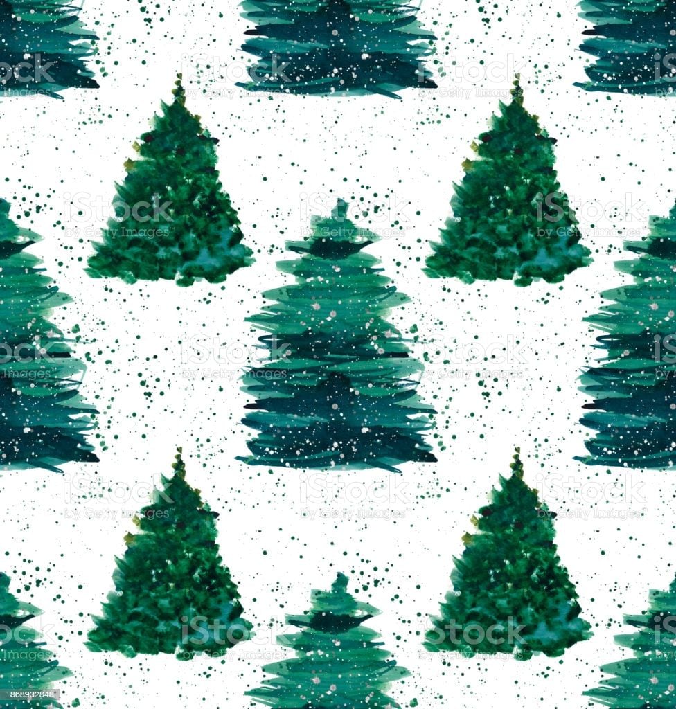 Christmas Beautiful Abstract Graphic Artistic Wonderful Bright Holiday Winter Green Spruce Trees With Green Spray Pattern Watercolor Hand Illustration Perfect For Textile Wallpaper Background And Greetings Cards Stock Illustration