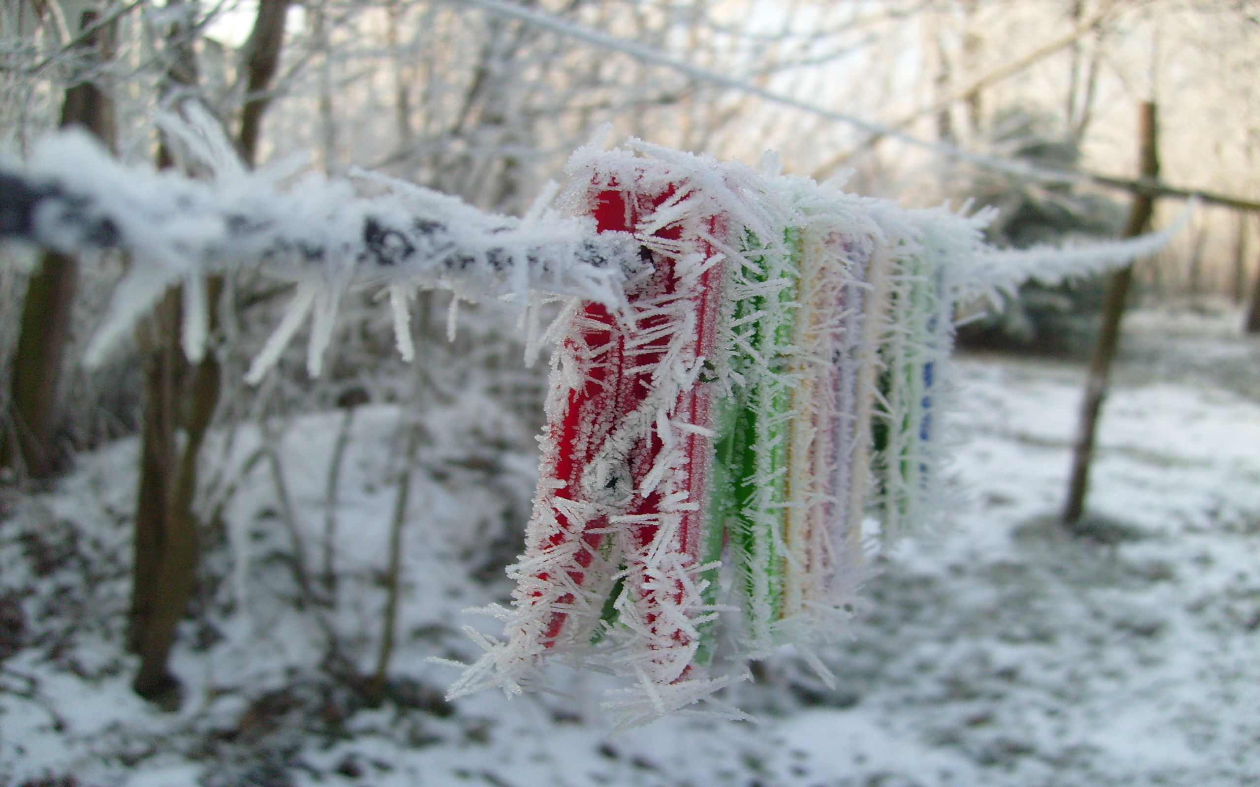 It's winter icicles on clothes clips HD wallpaper