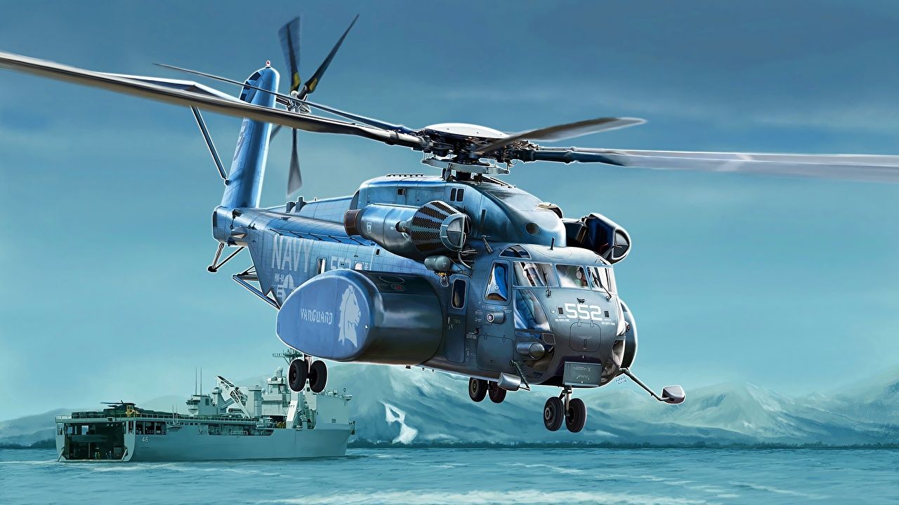 Photo Helicopter American US Navy MH 53E Sea Dragon Painting Art