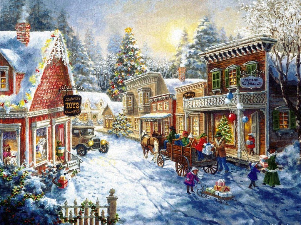 Minecraft Village Christmas Wallpaper