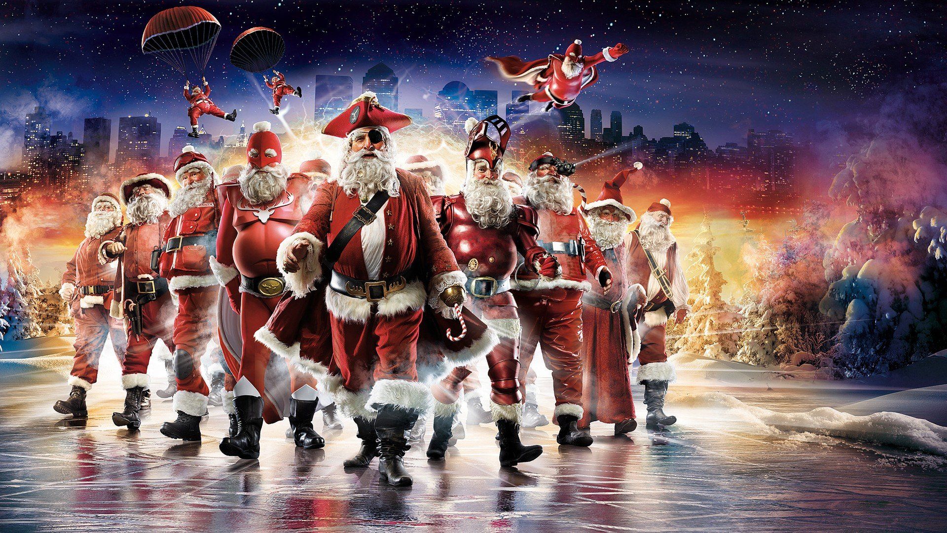 Superheroes pirates funny Christmas parody Santa Claus digital art wallpaperx1080