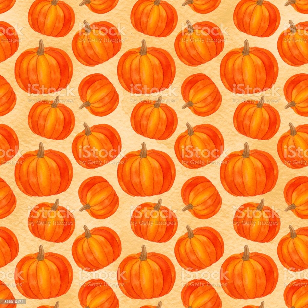 Pumpkin Seamless Pattern Autumn Harvest Watercolor Thanksgiving Wallpaper With Pumpkins On The Watercolor Wash Background Stock Illustration Image Now