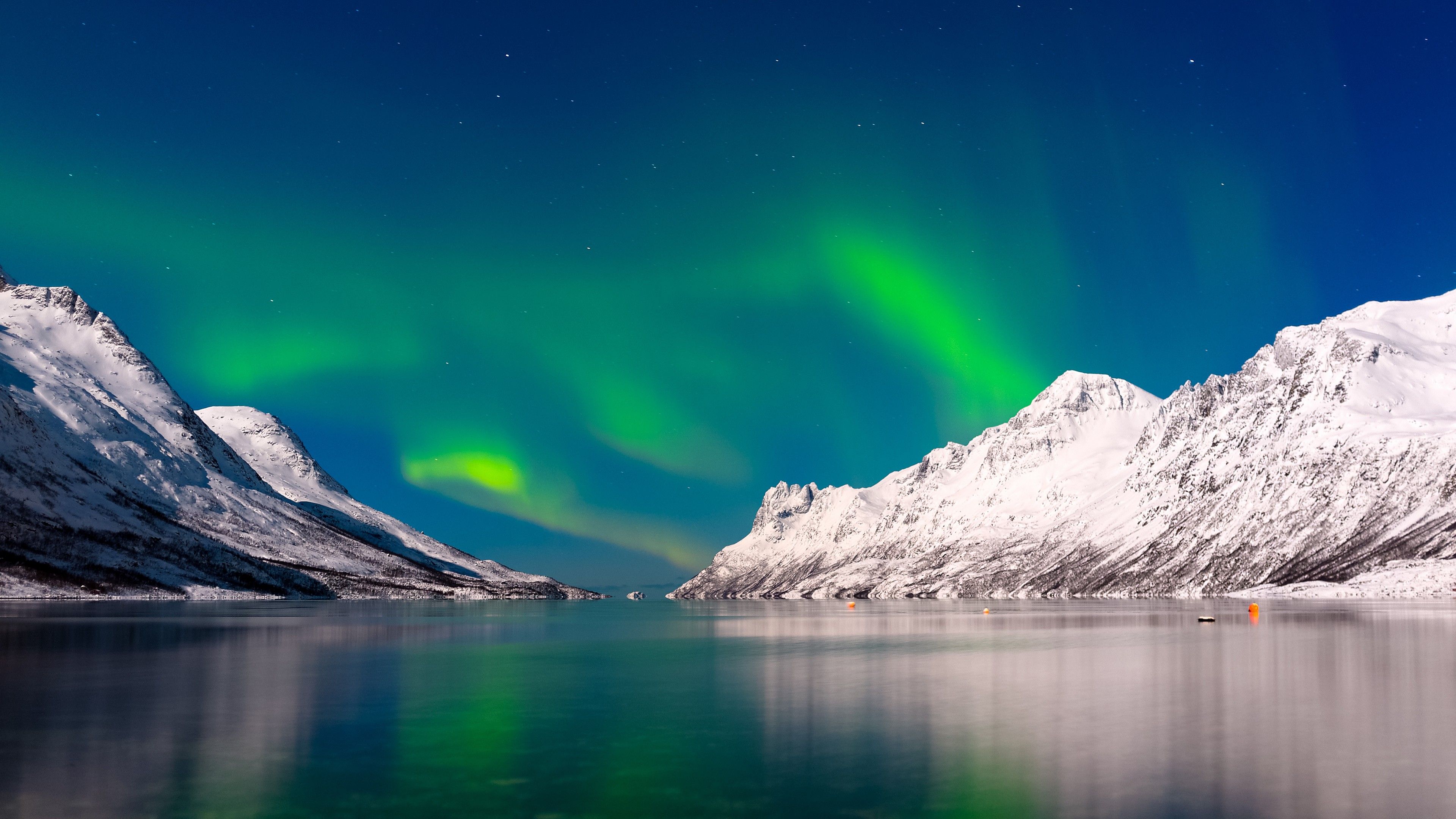 Wallpaper Aurora Borealis, sky, winter, mountains, lake, 4k, Nature