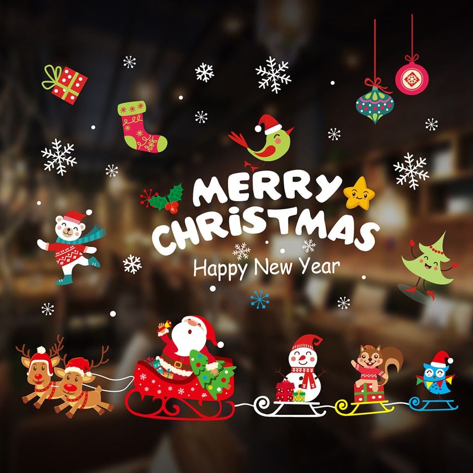 Hot Sale Merry Christmas Window Sticker Poster Xmas Decoration PVC Wallpaper Poster Decal Home Decor Christmas Wall Stickers. Wall Stickers