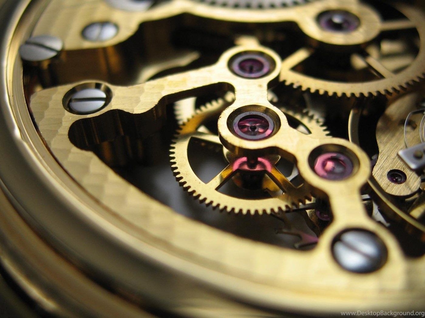Close up Clocks Gold Gears Clockwork Watch Wallpaper Desktop Background
