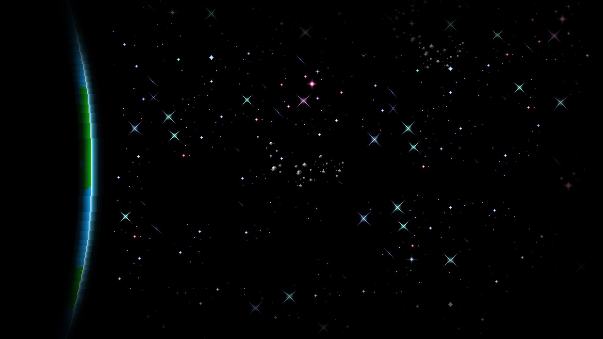 Pixel Art Pixelated Pixels Digital Art Space Black Background Universe Planet Stars Earth Meteors Wallpaper:1920x1080