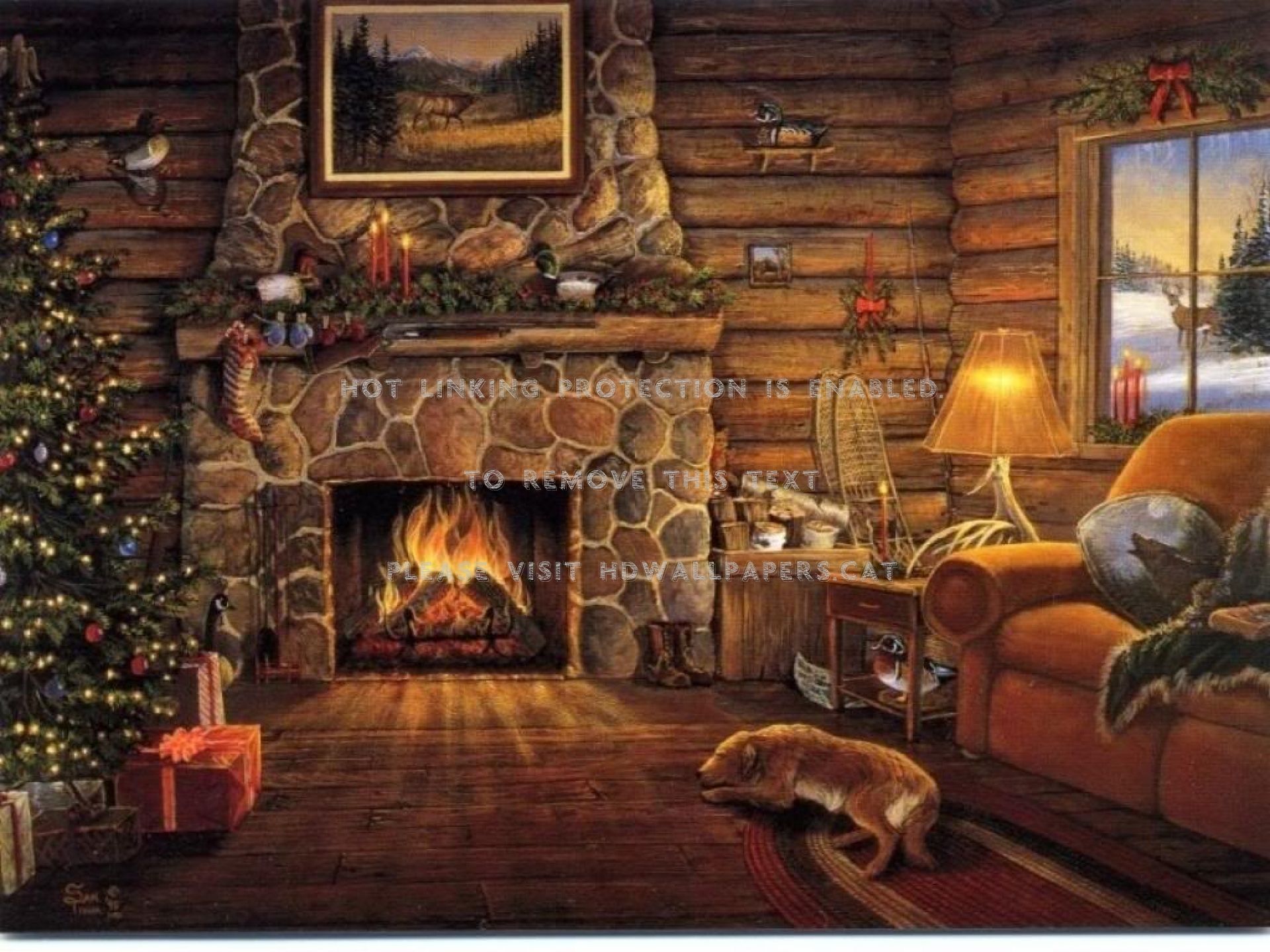 Holiday Log Cabin Fireplace Wallpaper. Fireplace Wallpaper, Christmas Fireplace Wallpaper and Romantic Fireplace Wallpaper
