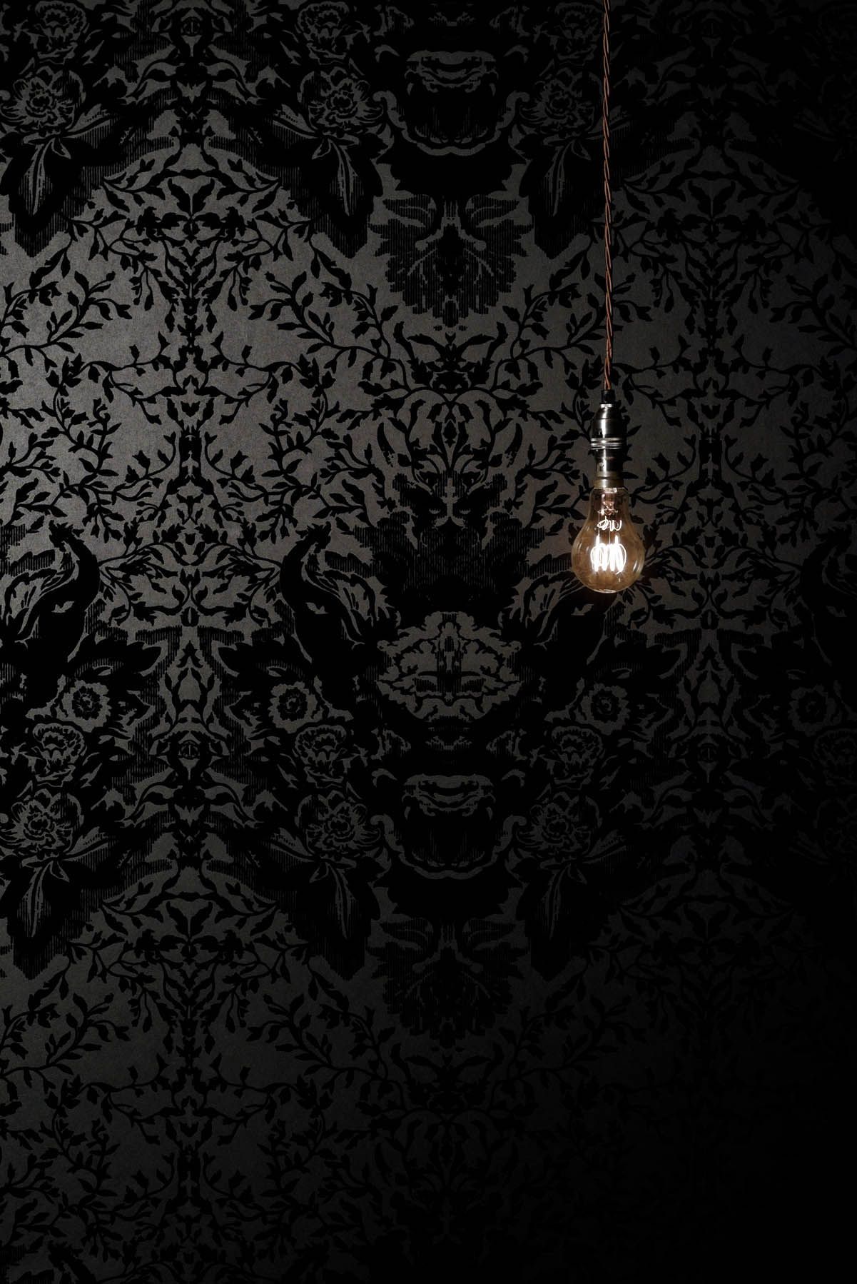 Timorous Beasties Wallcoverings Damask Flock << Irene Adler's wallpaper #Sherlock. Holmes Is Where the Heart Is. Flock wallpaper, Gothic wallpaper, D