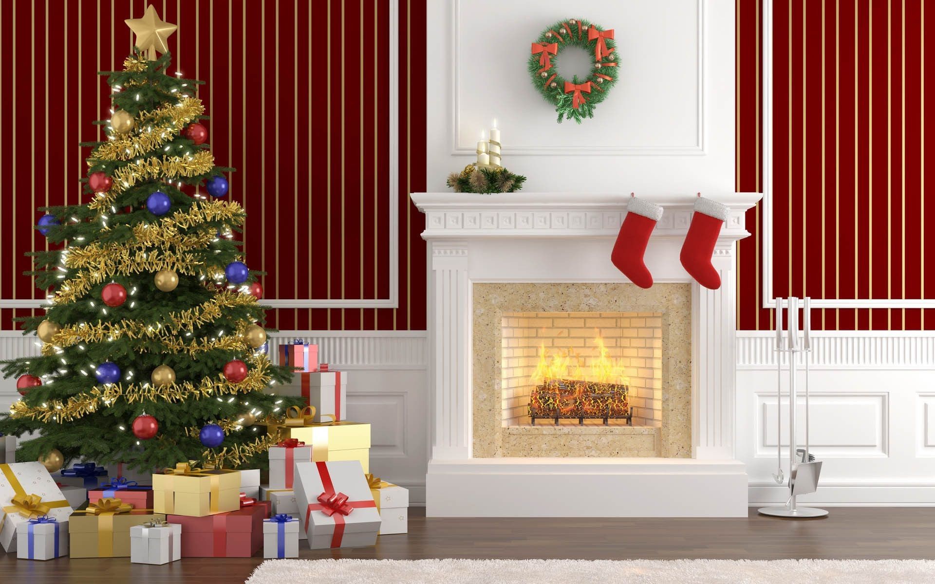 Interior gifts fireplace Christmas tree