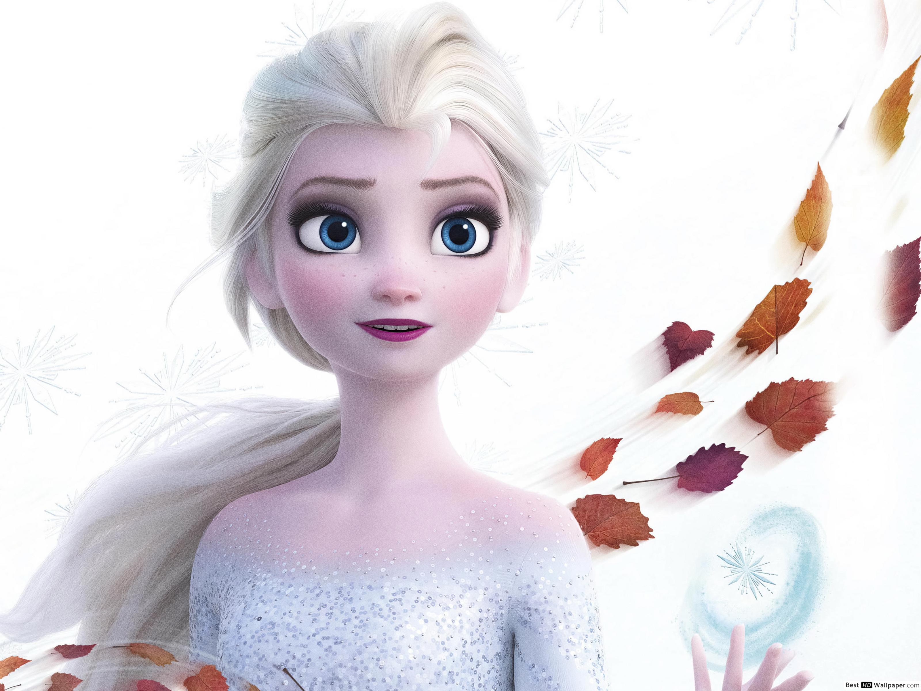 Queen Elsa with autumn leaves background HD wallpaper download