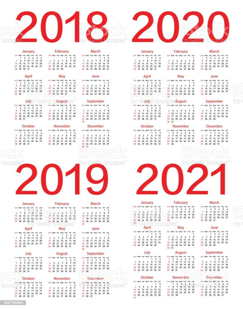 Vector Calendar For 2018 2019 2020 2021 Year Stock Illustration Image Now