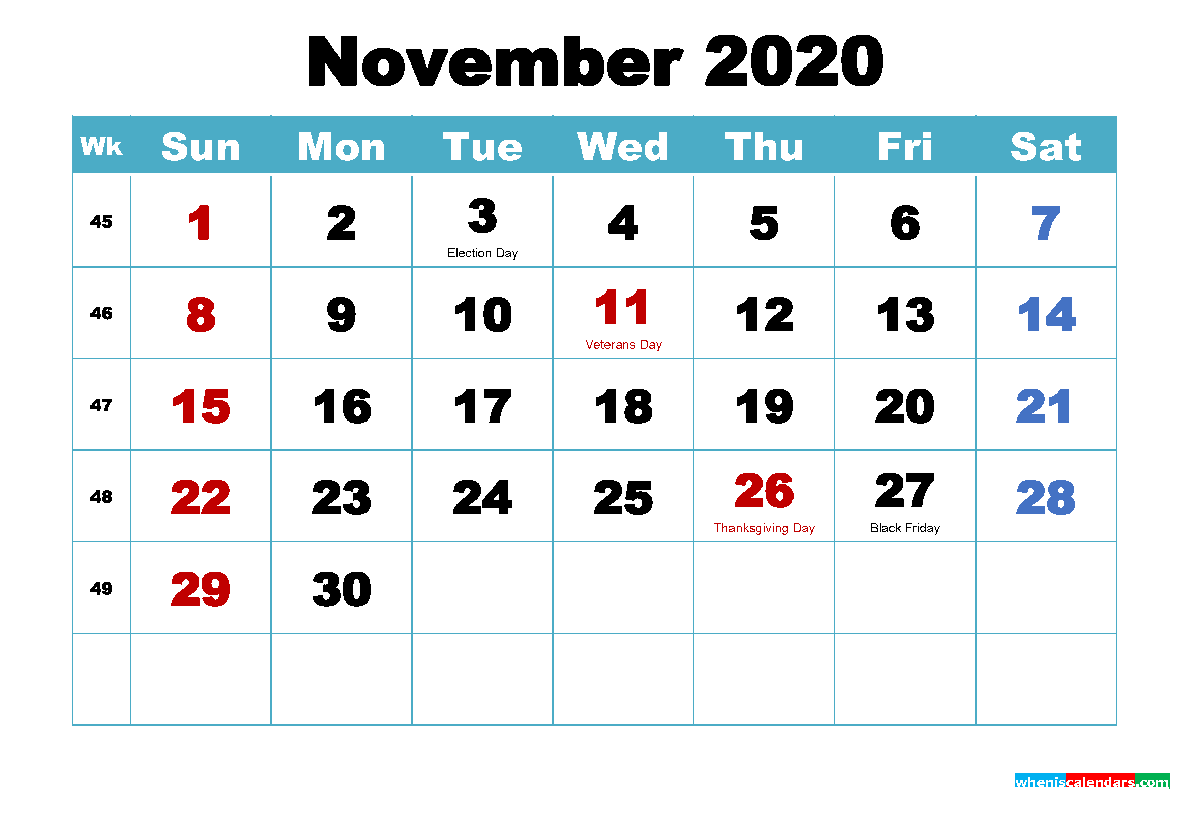 November 2020 Calendar Wallpaper Free Download