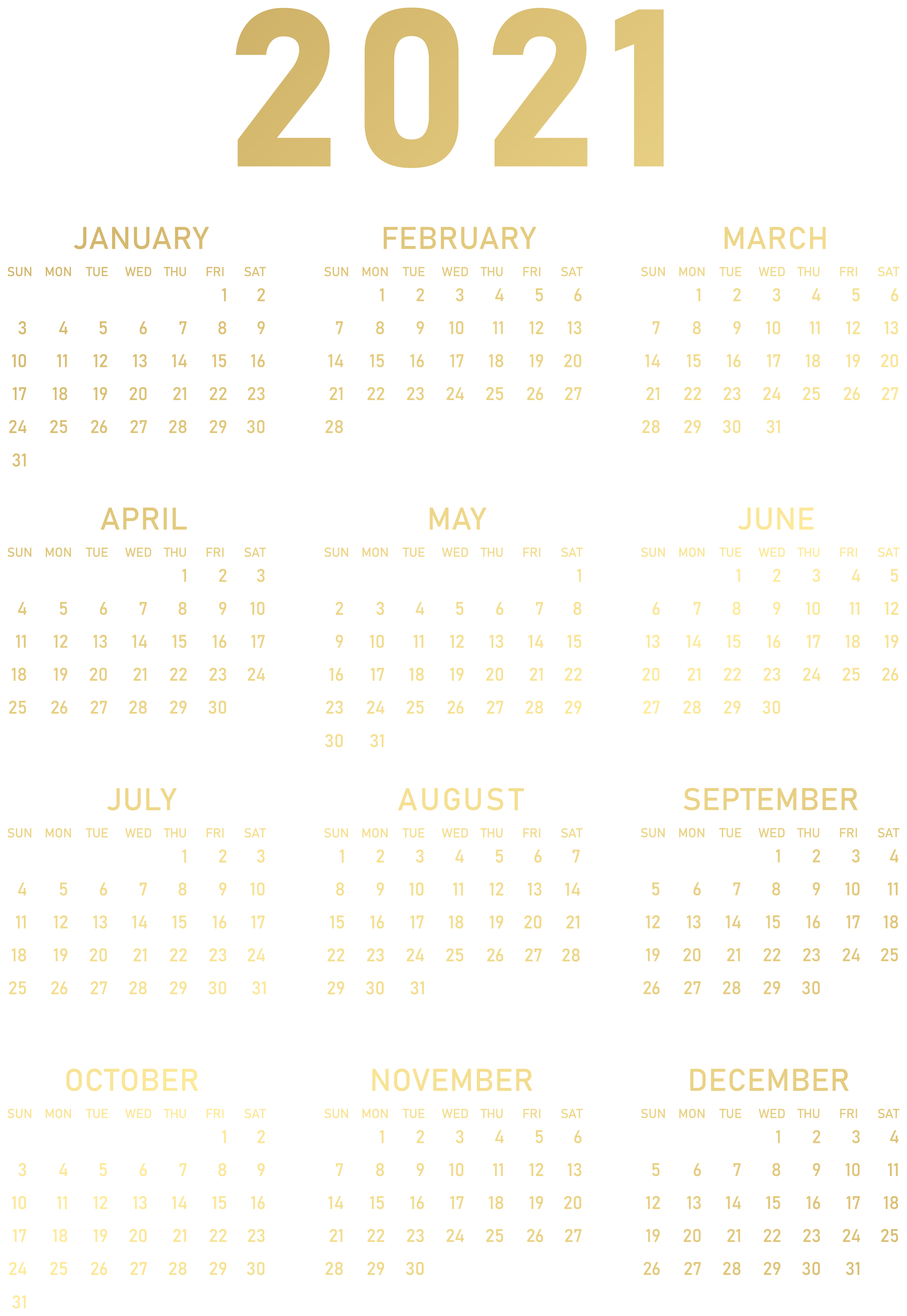 2021 Calendar Gold PNG Clipart