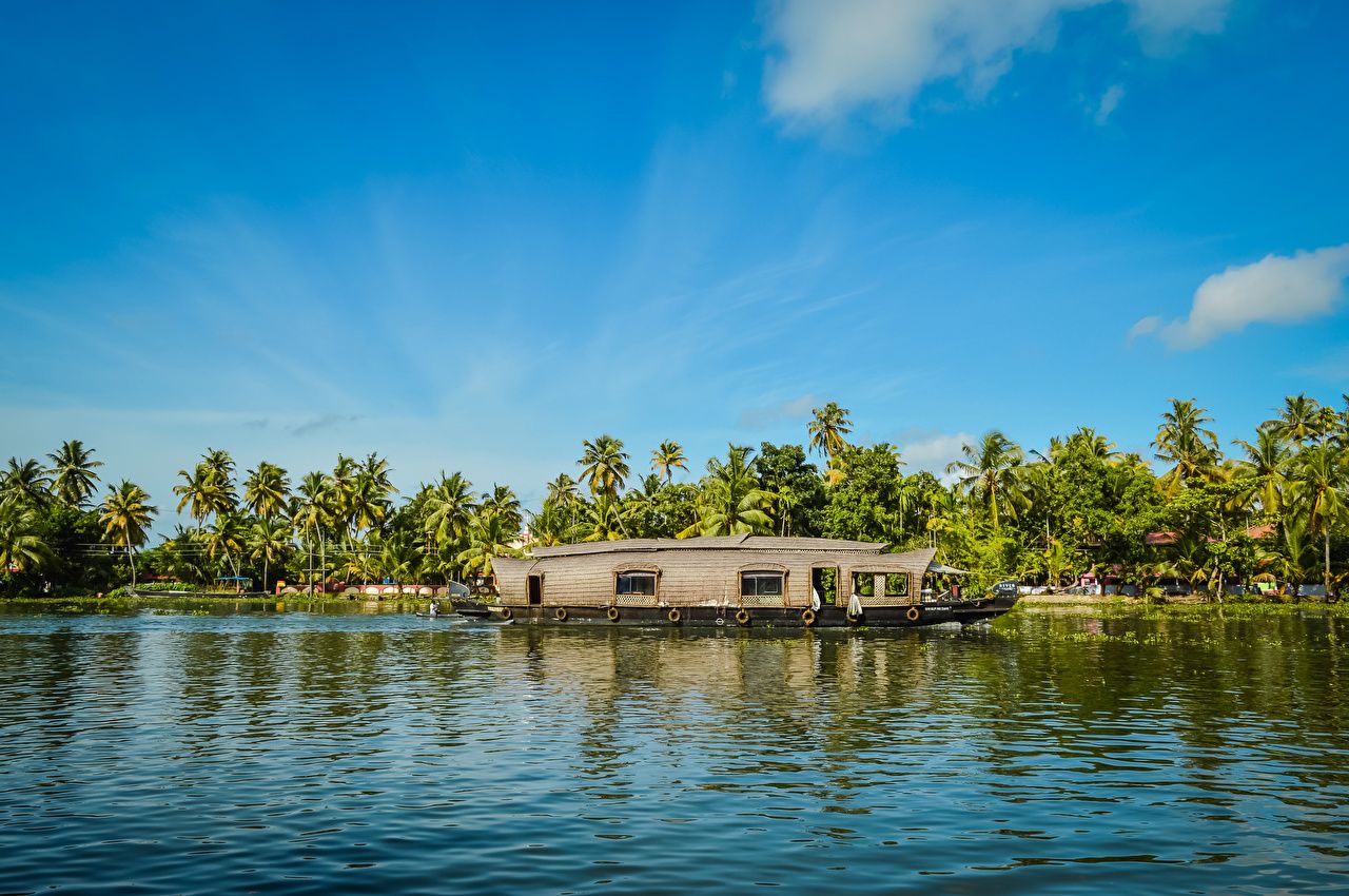 Desktop Wallpaper India Alappuzha Kerala Nature Riverboat palm