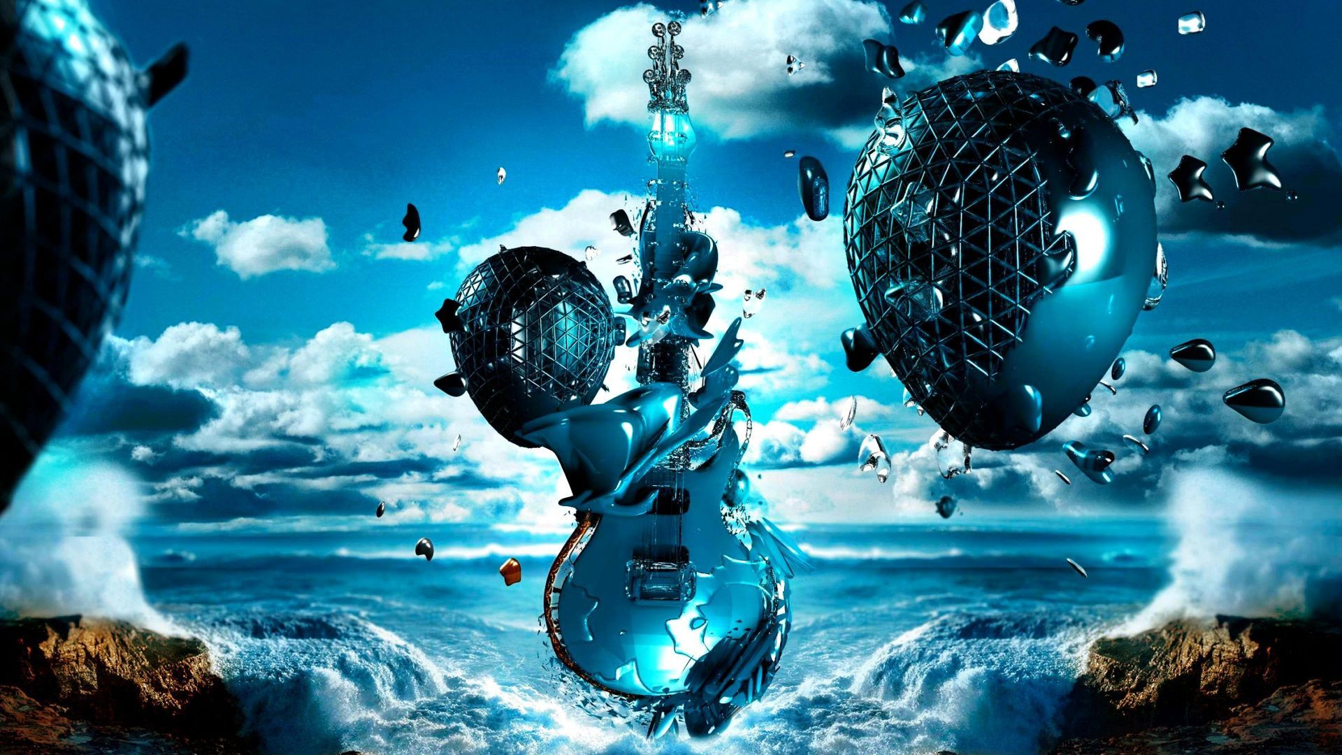 Liquid Guitar 3D Desktop HD Wallpaper