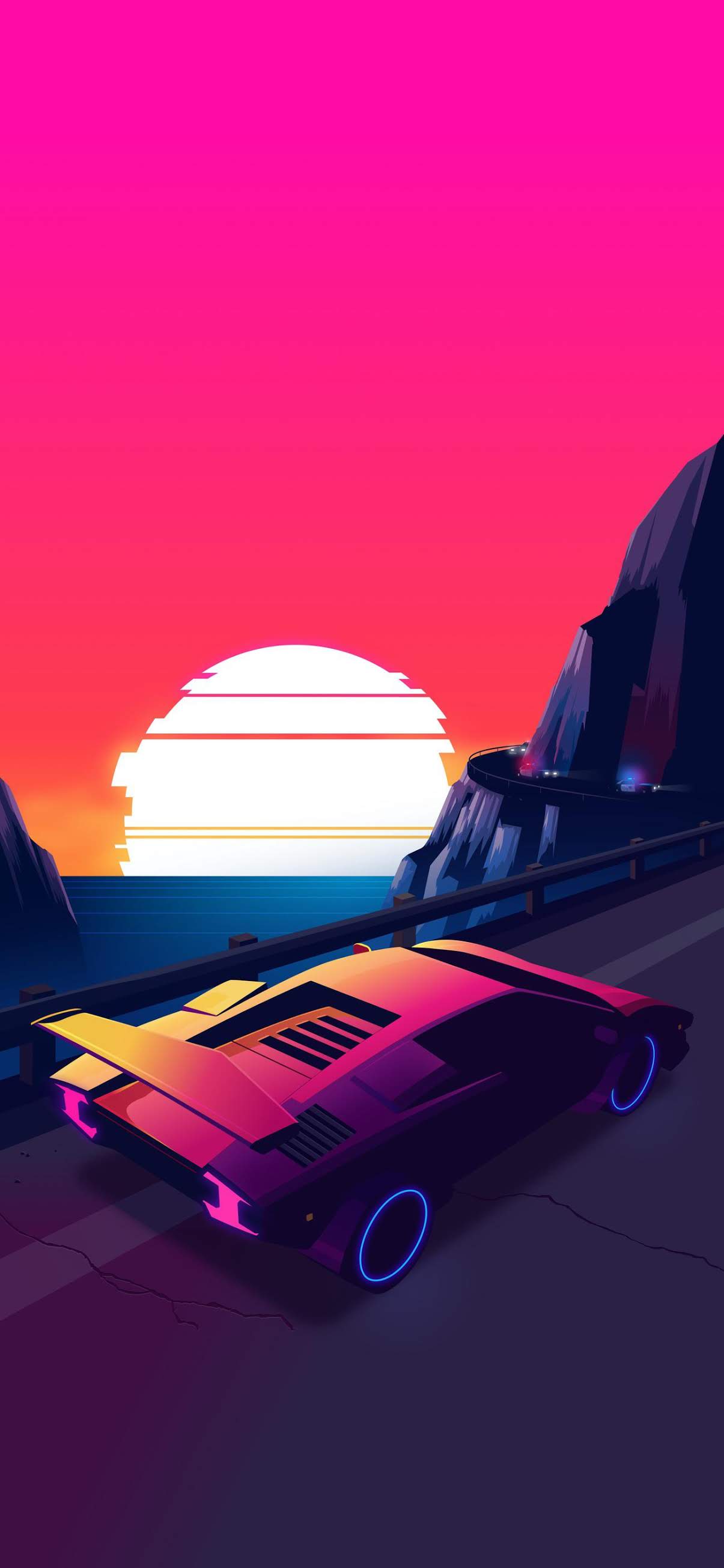 Retrowave sunset car phone wallpaper